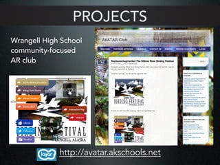 PROJECTS
http://avatar.akschools.net
Wrangell High School
community-focused
AR club
 