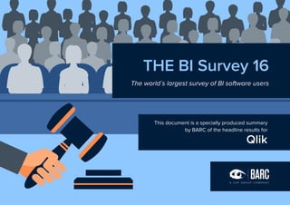 THE BI Survey 16
The world´s largest survey of BI software users
This document is a specially produced summary
by BARC of the headline results for
Qlik
 