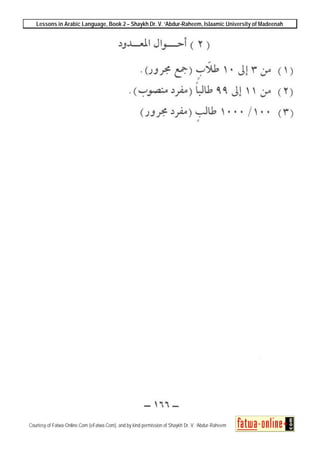 Lessons in Arabic Language, Book 2 – Shaykh Dr. V. ‘Abdur-Raheem, Islaamic University of Madeenah
Courtesy of Fatwa-Online.Com (eFatwa.Com), and by kind permission of Shaykh Dr. V. ‘Abdur-Raheem
 