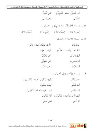 Lessons in Arabic Language, Book 2 – Shaykh Dr. V. ‘Abdur-Raheem, Islaamic University of Madeenah
Courtesy of Fatwa-Online.Com (eFatwa.Com), and by kind permission of Shaykh Dr. V. ‘Abdur-Raheem
 
