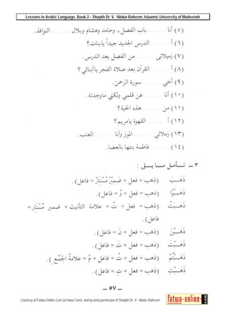 Lessons in Arabic Language, Book 2 – Shaykh Dr. V. ‘Abdur-Raheem, Islaamic University of Madeenah
Courtesy of Fatwa-Online.Com (eFatwa.Com), and by kind permission of Shaykh Dr. V. ‘Abdur-Raheem
 