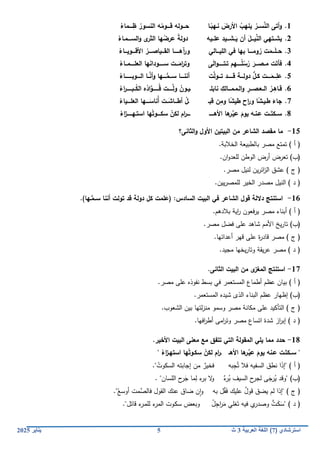 النماذج الاسترشادية للثانوية العامة 2025 اللغة العربية | PDF