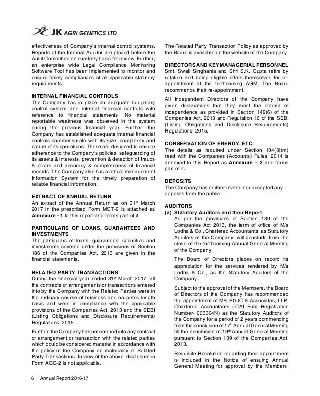 JK Agri Genetics Annual report FY16-17