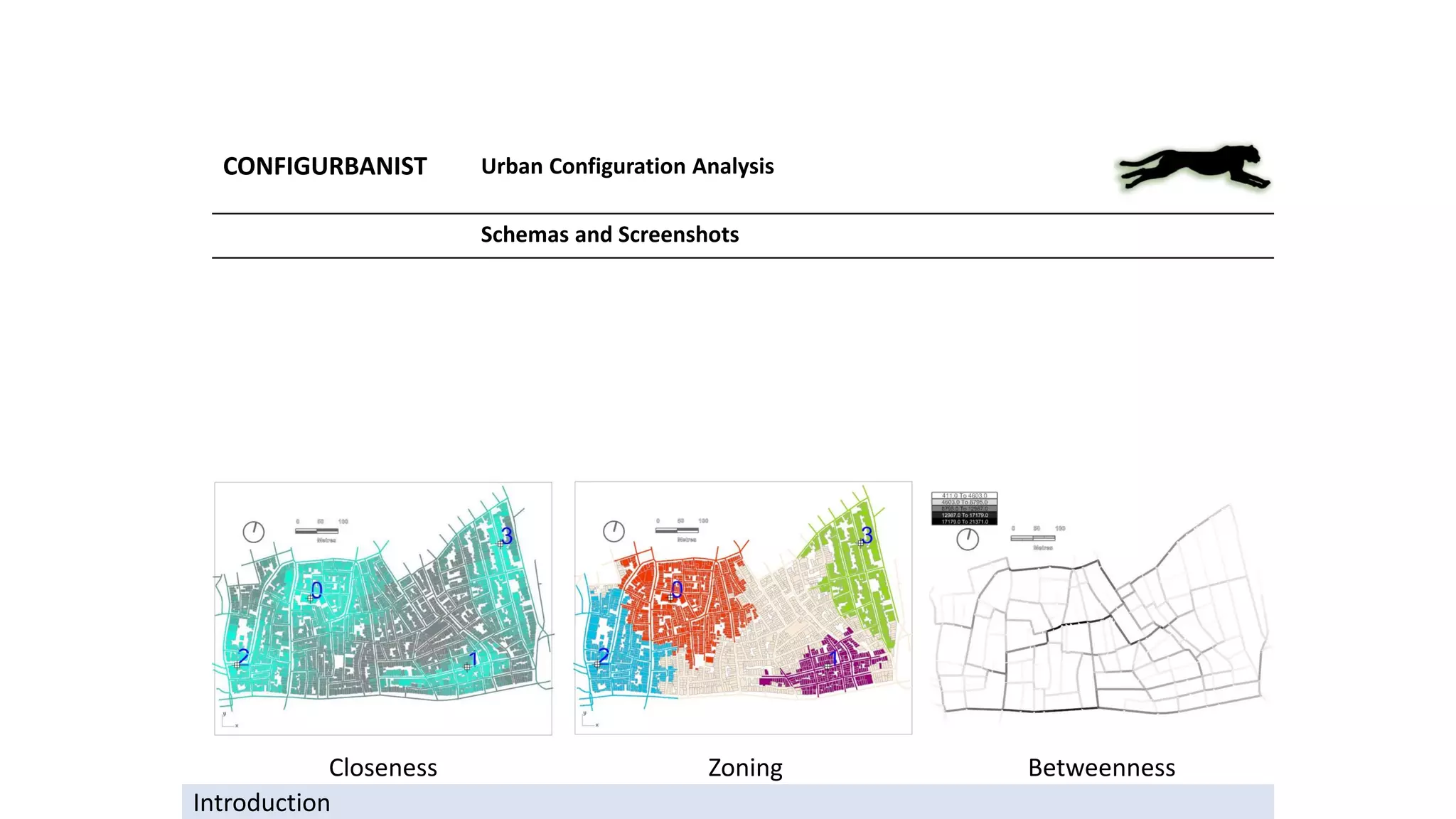 CONFIGURBANIST Urban Configuration Analysis
Schemas and Screenshots
Introduction
Closeness Zoning Betweenness
 