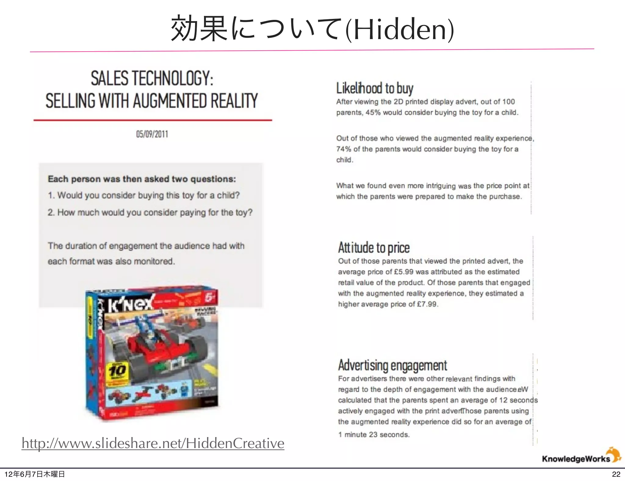 効果について(Hidden)




  http://www.slideshare.net/HiddenCreative
12年6月7日木曜日                                   22
 