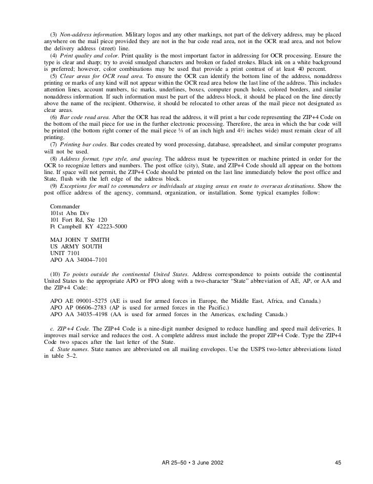 ar25 50 1 army letter code