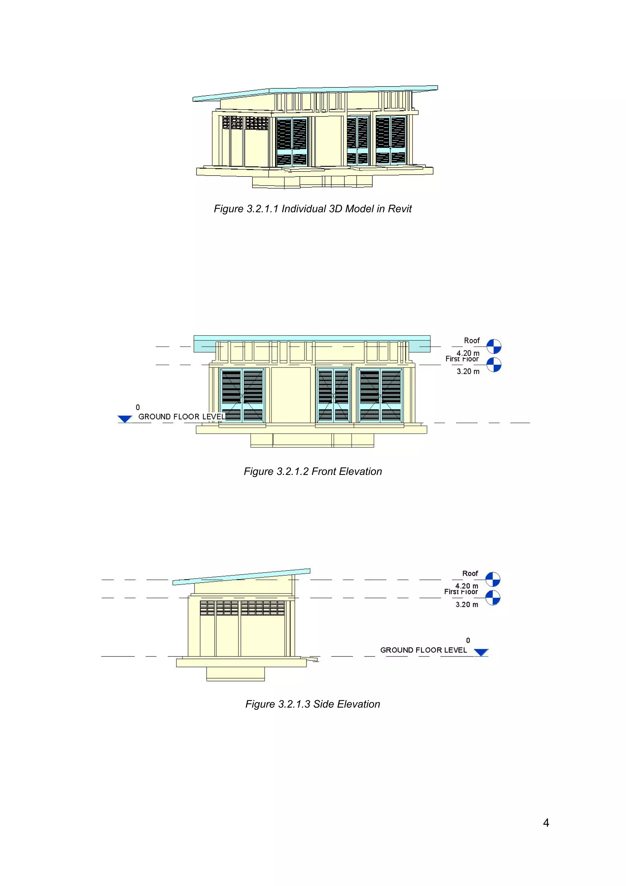 Figure 3.2.1.1 Individual 3D Model in Revit
Figure 3.2.1.2 Front Elevation
Figure 3.2.1.3 Side Elevation
4
 