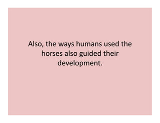 Also, 
the 
ways 
humans 
used 
the 
horses 
also 
guided 
their 
development. 
 