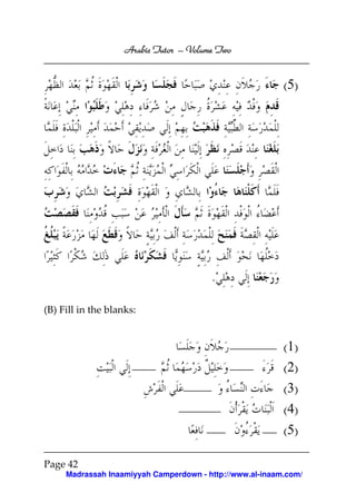 Volume
Arabic Tutor – Volume Two

(5)

.
(B) Fill in the blanks:

(1)
(2)
(3)
(4)
(5)
Page 42
Madrassah Inaamiyyah Camperdown - http://www.al-inaam.com/

 