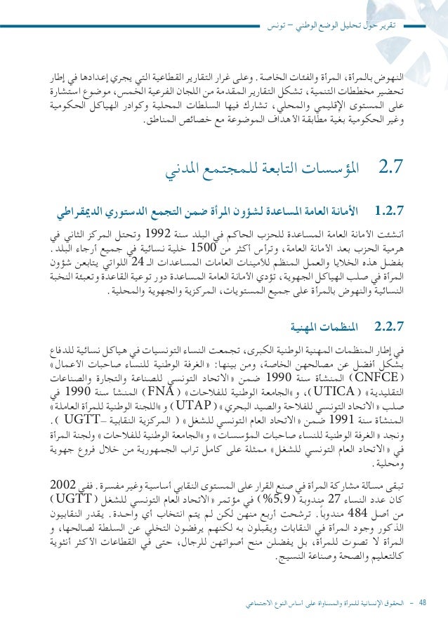 تقرير حول تحليل الوضع الوطني الحقوق الإنسانية للمرأة والمساواة على أس