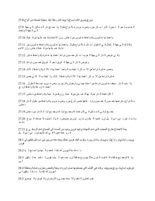 ‫ْٖٚ٩ْٙٞ حًنٖ يدؽيح ٞف ني ٍٖ٥أ حَن .‬

‫حٌ ـ ٕٛد ٔ لٛ حٌ ظ ١ّٓ ٌ ٍيحٍ ح ٓ ظخٍ ِٓ ر ٛٙ ِ زََٚ. ِ جش ًٍح٩ ٣ٛال ٚط ٜ ٕ٪ ىحٍ حٌ ّ ٔ ىٓ. حٌ ٝ ؿٙش 9:72‬
‫حٌ ٝ حٌ ـٙش حٌ ٛحكيس.‬

‫ٚح٫ّيط ٙخ ٫ َْ٘ٚ ٚل ٛح٫ي٘خ ٫ َْ٘ٚ ِٓ ٔ لخّ. ٍُُ حال٫ ّيس ٚل ٠ زخٔ ٙخ ِٓ ف ٠ش. 01:72‬

‫ٚو ٌٌ ه حٌ ٝ ؿٙش حٌ ّ٘خي ف ٟ حٌ ٤ٛي ح ٓ ظخٍ ِ جش ًٍح٩ ٣ٛال . ٚح٫ّيط ٙخ ٫ َْ٘ٚ ٚل ٛح٫ي٘خ ٫ َْ٘ٚ ِٓ 11:72‬
‫ىس ٚل ٠ زخٔ ٙخ ِٓ ف ٠ش.ٔ لخّ. ٍُُ حال٫ ُ‬

‫ٚف ٟ ٫َٝ حٌ يحٍ حٌ ٝ ؿٙش حٌ غَد ح ٓ ظخٍ هّ ْٔٛ ًٍح٫خ. ح٫ّيط ٙخ ٫ َ٘س ٚل ٛح٫ي٘خ ٫ َ٘. 21:72‬

‫ٚ٫َٝ حٌ يحٍ حٌ ٝ ؿٙش حٌ َ٘ق ٔ لٛ حٌ َ٘ٚق هّ ْٔٛ ًٍح٫خ. 31:72‬

‫ٚهّْ ٫ َ٘س ًٍح٫خ ِٓ حال ٓ ظخٍ ٌ ٍـخٔ ذ حٌ ٛحكي. ح٫ّيط ٙخ ػ الػ ش ٚل ٛح٫ي٘خ ػ الع. 41:72‬

‫٫ َ٘س ًٍح٫خ ِٓ حال ٓ ظخٍ. ح٫ّيط ٙخ ػ الػ ش ٚل ٛح٫ي٘خ ػ الع. ٌٚ ٍـخٔ ذ حٌ ؼخٔ ٟ هّْ 51:72‬

‫ٌٚ زخد حٌ يحٍ ٓـف ٫ َْ٘ٚ ًٍح٫خ ِٓ ح ّٓخٔ ـٛٔ ٟ ٚحٍؿٛحْ ٚل َِِ ٚر ٛٙ ِ زََٚ ٛ ٕ ٬ش حٌ ٤َحُ. 61:72‬
‫ح٫ّيط ٗ حٍر ٬ش ٚل ٛح٫ي٘خ حٍر ٪.‬

‫ٌ ىً ح٫ّيس حٌ يحٍ كٛحٌ ١ٙخ ل ٠ زخْ ِٓ ف ٠ش. ٍُُ٘خ ِٓ ف ٠ش ٚل ٛح٫ي٘خ ِٓ ٔ لخّ. 71:72‬

‫ِ جش ًٍح٩ ٚ٫َ ٟٙخ هّ ْٔٛ ف وّ ْٔٛ ٚحٍط فخ٫ٙخ هّْ حًٍ٩ ِٓ ر ٛٙ ِ زََٚ. ٚل ٛح٫ي٘خ ِٓ ٣ٛي حٌ يحٍ 81:72‬
‫ٔ لخّ.‬

‫ؿّ ١٪ حٚحٔ ٟ حٌ ّ ٔ ىٓ ف ٟ و ً هيِ ظٗ ٚؿّ ١٪ حٚط خىٖ ٚؿّ ١٪ حٚط خى حٌ يحٍ ِٓ ٔ لخّ 91:72‬

‫ٚحٔ ض ط خَِ ر ٕٟ ح َٓحث ١ً حْ ٠ ميِٛح حٌ ١ه ُ٠ ض ُ٠ ظْٛ َِ ٟٛٝ ٔ م ١خ ٌ ٍ ٠ٛء ال ٛ ٬خى حٌ َٔؽ 02:72‬
‫ىحث ّخ.‬

‫ف ٟ م 12:72‬                                                                                       ‫.‬
‫ف َ٠ ٠ش ىَ٘٠ ش ف ٟ حؿ ١خٌ ُٙ ِٓ ر ٕٟ ح َٓحث ١ً‬

                                                              ‫ْٞد ٍحَحعٞحٚ ٍحُح٩يح ٖٚٞدحٚ دحىحْ ٍْٖٚ .‬
‫َْ٘ٚ.‬

‫ر خ ِ مي ٓش ٌ َْٙٚ حه ١ه ٌ ٍّـي ٚحٌ زٙخء.ٚح ٛ ٕ٪ ػ ١خ 2:82‬

‫ٚط ى ٍُ ؿّ ١٪ ك ىّخء حٌ م ٍٛد حٌ ٌ٠ ٓ ِألط ُٙ ٍٚف ك ىّش حْ ٠ ٜ ٕ ٬ٛح ػ ١خد َْ٘ٚ ٌ ظ مي٠ ٔٗ ٌ ١ ىٙٓ 3:82‬
‫ٌ ٟ.‬

                                                                              ‫سّىقَ حدحٞع ْٚ٩ْٙٞف .‬
‫ٌ َْٙٚ حه ١ه ٌٚ ز ٕ ١ٗ ٌ ١ ىٙٓ ٌ ٟ.‬

‫ُ٘ ٠ خهٌْٚ حٌ ٌ٘ذ ٚحال ّٓخٔ ـٛٔ ٟ ٚحالٍؿ ٛحْ ٚحٌ مَِِ ٚحٌ زٛٙٚ 5:82‬
 