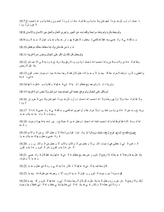‫ط ٜخر خ ر پ ر ٌٽ ه زِه ٿ ڀـٌ٫خڅ ًٻ ٔخ ًٿ ڂ ّ ٨ ڀڂ حن ٔخن خ ر پ ٍى ٿ ڀڄيّ ٌڅ ٍى نو ًٿ ڂ ّ ٰ ظ ٜذ ح٭ 7:81‬
‫حٿ ٬َّ خڅ ػ ٌر خ‬



‫ً ٓ ڀٺ ٳ ِ ٳ َحث ٠ِ ًك ٴ٦ حك ټخڃِ ٿ ْ ٬ڄپ ر خٿ لٶ ٳ يٌ ر خٍ. ك ْخس ّ ل ْخ ّ ٸٌٽ حٿ ٔ ْي حٿ َد 9:81‬

                                    ‫ٗ ْ جخ ڃن ىٌه‬



‫ً٧ ڀڂ حٿ ٴ ٸ َْ ًحٿ ڄ ٔ ټ ْن ًحٯ ظ ٜذ حٯ ظ ٜخر خ ًٿ ڂ ّ َى حٿ َىن ًٷ ي ٍٳ ٪ ٫ ْ ن ْو حٿ َ حال ٛ نخځ 21:81‬
‫ًٳ ٬پ حٿ َؿْ‬

‫ًح٫٤َ ر خٿ َر خ ًحهٌ حٿ ڄَحر لش أٳ ْل ْخ. ال ّ ل ْخ. ٷ ي ٫ڄپ ٻ پ ىٌه حٿ َؿخ ٓخص ٳ ڄٌط خ ّ ڄٌص. ىڃو ّ ټٌڅ 31:81‬
‫٫ ڀَ ن ٴ ٔو‬

‫ًحڅ ًٿ ي حر نخ ٍأٍ ؿڄ ْ٪ ه٤خّ خ حر ْو حٿ ظِ ٳ ٬ ڀيخ ٳ َآىخ ًٿ ڂ ّ ٴ ٬پ ڃ ؼ ڀيخ 41:81‬



‫ًال ٧ ڀڂ حن ٔخن خ ًال حٍط ين ٍى نخ ًال حٯ ظ ٜذ حٯ ظ ٜخر خ ر پ ر ٌٽ ه زِه ٿ ڀـٌ٫خڅ ًٻ َٔ حٿ ٬َّ خڅ 61:81‬
‫ػ ٌر خ‬

‫ًٍٳ ٪ ّ يه ٫ن حٿ ٴ ٸ َْ ًٿ ڂ ّ خهٌ ٍر خ ًال ڃَحر لش ر پ حؿٍَ حك ټخڃِ ً ٓ ڀٺ ٳ ِ ٳ َحث ٠ِ ٳ خن و ال 71:81‬
‫ّ ڄٌص ر خػ ڂ حر ْو. ك ْخس ّ ل ْخ.‬

‫حڃخ حر ٌه ٳ الن و ٧ ڀڂ ٧ ڀڄخ ًحٯ ظ ٜذ حهخه حٯ ظ ٜخر خ ً٫ڄپ ٯ َْ حٿ ٜخٿ ق ر ْن ٗ ٬ زو ٳ يًٌح ّ ڄٌص 81:81‬
‫ر خػ ڄو‬

‫٩ُځؽ ٥ٱف حٽى٩ً حٵف ٽ٩ٱ ىٵٱ څدحٽح حځح .ًحن ظڂ ط ٸٌٿ ٌڅ ٿ ڄخًح ال ّ لڄپ حالر ن ڃن حػ ڂ حال د 91:81‬
‫ٳ َحث ٠ِ ً٫ڄپ ر يخ ٳ ل ْخس ّ ل ْخ.‬

‫حٿ ن ٴْ حٿ ظِ ط و٤ت ىِ ط ڄٌص. حالر ن ال ّ لڄپ ڃن حػ ڂ حالد ًحالد ال ّ لڄپ ڃن حػ ڂ حالر ن. ر َ 02:81‬
‫حٿ زخٍ ٫ ڀ ْو ّ ټٌڅ ً َٗ حٿ َّ٘ َ ٫ ڀ ْو ّ ټٌڅ.‬

‫ًٳ ٬پ ك ٸخ ً٫يال ٳ ل ْخس ٳ خًح ٍؿ ٪ حٿ َّ٘ َ ٫ن ؿڄ ْ٪ ه٤خّ خه حٿ ظِ ٳ ٬ ڀيخ ًك ٴ٦ ٻ پ ٳ َحث ٠ِ 12:81‬
‫ّ ل ْخ. ال ّ ڄٌص.‬

‫ٻ پ ڃ٬خ ٛ ْو حٿ ظِ ٳ ٬ ڀيخ ال ط ٌٻ َ ٫ ڀ ْو. ٳ ِ ر َه حٿ ٌُ ٫ڄپ ّ ل ْخ. 22:81‬

‫ىپ ڃ َٔس أ َٓ ر ڄٌص حٿ َّ٘ َ ّ ٸٌٽ حٿ ٔ ْي حٿ َد. أال ر َؿٌ٫و ٫ن ٣َٷ و ٳ ْل ْخ. 32:81‬

‫ٽٹ .ًحًح ٍؿ ٪ حٿ زخٍ ٫ن ر َه ً٫ڄپ حػ ڄخ ًٳ ٬پ ڃ ؼپ ٻ پ حٿ َؿخ ٓخص حٿ ظِ ّ ٴ ٬ ڀيخ حٿ َّ٘ َ أٳ ْل ْخ 42:81‬
‫ر َه حٿ ٌُ ٫ڄڀ و ال ّ ٌٻ َ. ٳ ِ ه ْخن ظو حٿ ظِ هخن يخ ًٳ ِ ه٤ ْ ظو حٿ ظِ حه٤ؤ ر يخ ّ ڄٌص‬
 
