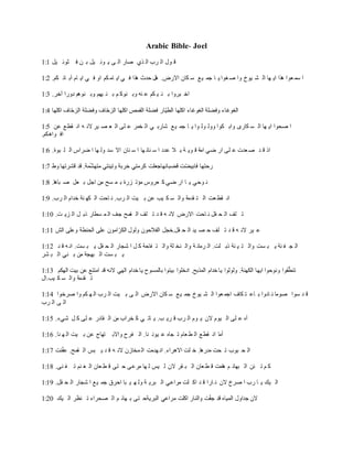 Arabic Bible- Joel
1:1 ‫يل‬ ‫ثوئ‬ ‫ف‬ ‫ن‬ ‫ب‬ ‫يل‬ ‫وئ‬ ‫ي‬ ‫ى‬ ‫ال‬ ‫صار‬ ‫ذي‬ ‫ال‬ ‫رب‬ ‫ال‬ ‫ول‬ ‫ق‬
1:2 .‫كم‬ ‫ائ‬ ‫آب‬ ‫ام‬ ‫اي‬ ‫ي‬ ‫ف‬ ‫او‬ ‫كم‬ ‫ام‬ ‫اي‬ ‫ي‬ ‫ف‬ ‫هذا‬ ‫حدث‬ ‫هل‬ .‫االرض‬ ‫كان‬ ‫س‬ ‫ع‬‫ي‬ ‫جم‬ ‫ا‬ ‫ي‬ ‫غوا‬ ‫ص‬ ‫وا‬ ‫يوخ‬ ‫ش‬ ‫ال‬ ‫ها‬ ‫اي‬ ‫هذا‬ ‫عوا‬ ‫سم‬ ‫ا‬
1:3 .‫آخر‬ ‫دورا‬ ‫نوهم‬ ‫وب‬ ‫يهم‬ ‫ن‬ ‫ب‬ ‫م‬ ‫نوك‬ ‫وب‬ ‫نه‬ ‫ع‬ ‫كم‬ ‫ي‬ ‫ن‬ ‫ب‬ ‫بروا‬ ‫اخ‬
1:4 ‫اكلها‬ ‫ال‬‫م‬‫ح‬ ‫ال‬ ‫له‬ ‫وف‬ ‫ال‬‫م‬‫ح‬ ‫ال‬ ‫اكلها‬ ‫الامح‬ ‫له‬ ‫ف‬ ‫مار‬‫ي‬‫الغ‬ ‫اكلها‬ ‫الغوغاا‬ ‫له‬ ‫وف‬ ‫الغوغاا‬
1:5 ‫عن‬ ‫ع‬‫اغ‬ ‫ان‬ ‫ه‬ ‫الن‬ ‫ير‬ ‫ص‬ ‫ع‬ ‫ال‬ ‫لى‬ ‫ع‬ ‫خمر‬ ‫ال‬ ‫ي‬ ‫شارب‬ ‫ع‬‫ي‬ ‫جم‬ ‫ا‬ ‫ي‬ ‫وا‬ ‫ول‬ ‫وول‬ ‫كوا‬ ‫واب‬ ‫كارى‬ ‫س‬ ‫ال‬ ‫ها‬ ‫اي‬ ‫صحوا‬ ‫ا‬
.‫واهكم‬ ‫اف‬
1:6 .‫بوة‬ ‫ل‬ ‫ال‬ ‫ضراس‬ ‫ا‬ ‫ها‬ ‫ول‬ ‫سد‬ ‫اال‬ ‫نان‬ ‫س‬ ‫ا‬ ‫ها‬ ‫نان‬ ‫س‬ ‫ا‬ ‫عدد‬ ‫ال‬ ‫ب‬ ‫ه‬ ‫وي‬ ‫ق‬ ‫امه‬ ‫ضي‬ ‫ار‬ ‫لى‬ ‫ع‬ ‫عدت‬ ‫ص‬ ‫د‬ ‫ق‬ ‫اذ‬
1:7 ‫وج‬ ‫قشركها‬ ‫قد‬ .‫مه‬‫م‬‫ش‬‫منه‬ ‫وكينني‬ ‫خربه‬ ‫كرمني‬ ‫بانهاجعلا‬ ‫ق‬ ‫ا‬‫م‬ ‫فابي‬ ‫رحنها‬
1:8 .‫ا‬‫ه‬‫با‬ ‫ص‬ ‫عل‬ ‫ب‬ ‫اجل‬ ‫من‬ ‫سح‬ ‫م‬ ‫ب‬ ‫رة‬ ‫مؤك‬ ‫عروس‬ ‫ك‬ ‫ضي‬ ‫ار‬ ‫ا‬ ‫ي‬ ‫وحي‬ ‫ن‬
1:9 .‫رب‬ ‫ال‬ ‫خدام‬ ‫نه‬ ‫كه‬ ‫ال‬ ‫احا‬ ‫ن‬ .‫رب‬ ‫ال‬ ‫يا‬ ‫ب‬ ‫عن‬ ‫يب‬ ‫ك‬ ‫س‬ ‫وال‬ ‫ادمه‬ ‫ن‬ ‫ال‬ ‫عا‬ ‫اغ‬ ‫ان‬
1:10 .‫ا‬ ‫ي‬ ‫ال‬ ‫ل‬ ‫ذب‬ ‫سغار‬ ‫م‬ ‫ال‬ ‫جف‬ ‫امح‬ ‫ال‬ ‫لف‬ ‫ك‬ ‫د‬ ‫ق‬ ‫ه‬ ‫الن‬ ‫االرض‬ ‫احا‬ ‫ن‬ ‫ال‬ ‫ح‬ ‫ال‬ ‫لف‬ ‫ك‬
1:11 ‫الخ‬ ‫وعلى‬ ‫الحنغه‬ ‫على‬ ‫امون‬‫م‬‫الكر‬ ‫ولول‬ ‫العالحون‬ ‫ال.خلل‬ ‫ح‬ ‫ال‬ ‫يد‬ ‫ص‬ ‫ح‬ ‫لف‬ ‫ك‬ ‫د‬ ‫ق‬ ‫ه‬ ‫الن‬ ‫ير‬ ‫ع‬
1:12 ‫د‬ ‫ق‬ ‫ه‬ ‫ان‬ .‫سا‬ ‫ب‬ ‫ي‬ ‫ال‬ ‫ح‬ ‫ال‬ ‫شلار‬ ‫ا‬ ‫ل‬ ‫ك‬ ‫عاحه‬ ‫ن‬ ‫وال‬ ‫له‬ ‫نخ‬ ‫وال‬ ‫ه‬ ‫رمان‬ ‫ال‬ .‫لا‬ ‫ذب‬ ‫نه‬ ‫ي‬ ‫ن‬ ‫وال‬ ‫سا‬ ‫ب‬ ‫ي‬ ‫نه‬ ‫ع‬ ‫ل‬ ‫ال‬
‫شر‬ ‫ب‬ ‫ال‬ ‫ني‬ ‫ب‬ ‫من‬ ‫بهله‬ ‫ال‬ ‫سا‬ ‫ب‬ ‫ي‬
1:13 ‫الهكم‬ ‫بيا‬ ‫عن‬ ‫امننع‬ ‫قد‬ ‫النه‬ ‫الهي‬ ‫خدام‬ ‫يا‬ ‫بالمسوا‬ ‫بينوا‬ ‫ادخلوا‬ .‫المذبح‬ ‫خدام‬ ‫يا‬ ‫ولولوا‬ .‫الكهنه‬ ‫ايها‬ ‫ونوحوا‬ ‫اوا‬‫م‬‫غ‬‫كن‬
‫يب.ال‬ ‫ك‬ ‫س‬ ‫وال‬ ‫ادمه‬ ‫ك‬
1:14 ‫صرخوا‬ ‫وا‬ ‫كم‬ ‫ه‬ ‫ال‬ ‫رب‬ ‫ال‬ ‫يا‬ ‫ب‬ ‫ى‬ ‫ال‬ ‫االرض‬ ‫كان‬ ‫س‬ ‫ع‬‫ي‬ ‫جم‬ ‫يوخ‬ ‫ش‬ ‫ال‬ ‫عوا‬ ‫اجم‬ ‫كال‬ ‫ن‬ ‫اع‬ ‫ب‬ ‫ادوا‬ ‫ن‬ ‫صوما‬ ‫سوا‬ ‫د‬ ‫ق‬
‫رب‬ ‫ال‬ ‫ى‬ ‫ال‬
1:15 .‫شيا‬ ‫ل‬ ‫ك‬ ‫لى‬ ‫ع‬ ‫اادر‬ ‫ال‬ ‫من‬ ‫خراب‬ ‫ك‬ ‫ي‬ ‫اك‬ ‫ي‬ .‫ب‬ ‫ري‬ ‫ق‬ ‫رب‬ ‫ال‬ ‫وم‬ ‫ي‬ ‫الن‬ ‫يوم‬ ‫ال‬ ‫لى‬ ‫ع‬ ‫آه‬
1:16 .‫نا‬ ‫ه‬ ‫ال‬ ‫يا‬ ‫ب‬ ‫عن‬ ‫نهاج‬ ‫واالب‬ ‫عرا‬ ‫ال‬ .‫نا‬ ‫يون‬ ‫ع‬ ‫لاه‬ ‫ك‬ ‫عام‬ ‫غ‬ ‫ال‬ ‫ع‬‫اغ‬ ‫ان‬ ‫ا‬‫م‬‫أ‬
1:17 ‫نا‬‫م‬‫ع‬‫ع‬ .‫امح‬ ‫ال‬ ‫بس‬ ‫ي‬ ‫د‬ ‫ق‬ ‫ه‬ ‫الن‬ ‫مخازن‬ ‫ال‬ ‫هدما‬ ‫ان‬ .‫االهراا‬ ‫لا‬ ‫خ‬ .‫ا‬‫ه‬‫مدر‬ ‫حا‬ ‫ك‬ ‫بوب‬ ‫ح‬ ‫ال‬
1:18 .‫نى‬ ‫ع‬ ‫ك‬ ‫نم‬ ‫غ‬ ‫ال‬ ‫عان‬ ‫غ‬ ‫ق‬ ‫نى‬ ‫ح‬ ‫مرعى‬ ‫ها‬ ‫ل‬ ‫يس‬ ‫ل‬ ‫الن‬ ‫ار‬ ‫ب‬ ‫ال‬ ‫عان‬ ‫غ‬ ‫ق‬ ‫اما‬‫ه‬ ‫م‬ ‫بهائ‬ ‫ال‬ ‫ئن‬ ‫ك‬ ‫م‬ ‫ك‬
1:19 .‫ال‬ ‫ح‬ ‫ال‬ ‫شلار‬ ‫ا‬ ‫ع‬‫ي‬ ‫جم‬ ‫احرق‬ ‫با‬ ‫ي‬ ‫ه‬ ‫ول‬ ‫ه‬ ‫بري‬ ‫ال‬ ‫مراعي‬ ‫لا‬ ‫اك‬ ‫د‬ ‫ق‬ ‫ارا‬ ‫ن‬ ‫الن‬ ‫صرخ‬ ‫ا‬ ‫رب‬ ‫ا‬ ‫ي‬ ‫يك‬ ‫ال‬
1:20 ‫يك‬ ‫ال‬ ‫نظر‬ ‫ك‬ ‫صحراا‬ ‫ال‬ ‫م‬ ‫هائ‬ ‫ب‬ ‫نى‬ ‫البريهح‬ ‫مراعي‬ ‫اكلا‬ ‫والنار‬ ‫ا‬‫م‬‫ع‬‫ج‬ ‫قد‬ ‫المياه‬ ‫جداول‬ ‫الن‬
 