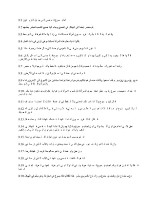 ‫حٖخ ٦ ٔ١ؼ ن ٗ ٠٣ حْ ٣ ؿ زّ حْ ِ٦ ظ١٘ 1:8‬

‫:8‬                                                                     ‫.‬

‫٠ي ئ حْ ٧ٝ حْ ُ ظ زش ٠حْ هَ٦ ٔ ٧١٘ حَٖأس أٖ ٔ ُض ن ٥ ُٚ خ. ٠ْ ٗخ حي خٖ١ٞخ ن ٥ حْ ١ ٓط 3:8‬

                                                         ‫.‬

‫ط ً١ِ حٚ ض.٠ٖ١ ٓ٣ ن ٥ حْ ٛخٖ١ّ ح٠ ٛخٚ خ ح٘ ٖ ؼّ ٌٜٞ ط َؿٕ. ن ٗخًح 5:8‬

‫ي خْ ١ح ٌٞح ْ ٧ـَر ١ٜ ْ ُ٥ ٦ ُ١٘ ْ ٟٕ ٖخ ٦ ٘ ظ ُ١٘ ر ٝ ؾ ٓ ٧ٝ. ٠حٖخ ٦ ٔ١ؼ ن خٚ ل ٛ٣ حْ ٣ ح ٓ هّ ٠َ خ٘ 6:8‬
‫٦ ُ ظذ ر خ ٛ ز ؿٝ ؾ ٓ٣ حالٍٝ .‬

‫٠ْ ٗخ ح ٓ ظَٗ٠ح ٦ ٔؤْ ١ٚ ٝ حٚ ظ ٜذ ٠ي خِ ْ ٟٕ ٖٙ َ خ٘ ٖ ٛ ُٕ ر ال هط ٧ش ن ٓ ٧َٖٟخ ح٠ال ر لـَ. 7:8‬

‫ػ ٕ حٚ ل ٛ٣ ح٦ ٠خ حْ ٣ ح ٓ هّ ٠َ خ٘ ٦ ُ ظذ ؾ ٓ٣ حالٍٝ . 8:8‬

‫٠حٖخ ٜ 9:8‬                                                                                   ‫ٜىف٠ ؼ٠ّ٤ ٤ود٠ .‬
‫٠حْ َٗأس ٠حي هش ن ٥ حْ ١ ٓط.‬

‫ن ٓٗخ حٚ ظ ٜذ ٦ ٔ١ؼ ٠ْ ٕ ٦ ٛػَ حكيح ٓ١٢ حْ َٗأس ي خِ ْ ٟخ ٦ خ حَٖأس ح٦ ٙ ٕٞ ح٠ْ جٍ حْ ٗ ٘ ظ ُ١٘ ؾ ٓ ٧ٍ. 01:8‬
‫أٖخ ىحٚ ٍ حكي.‬

‫ي خِ ْ ٟخ ٦ ٔ١ؼ ٠ال حٚ خ حى٦ ٍٛ. حًٞ ز٥ ٠ال ط وط ج٥ ح٦ ٠خن ًخْ ض ال حكي ٦ خ ٓ ٧ي. ل 11:8‬

‫ػ ٕ َ ٟٕٓٗ ٦ ٔ١ؼ ح٦ ٠خ ي خث ال حٚ خ ٞ١ ٚ ١ٍ حْ ؿخْ ٕ. ٖٙ ٦ ظ ز ؿ ٛ٥ ن ال ٦ ٗ ٘٥ ن ٥ حْ ػ ٓٗش ر ّ ٦ ُ١٘ ْٝ 21:8‬
‫ٚ ١ٍ حْ ل ٧خس.‬

‫ن ًخِ ْٝ حْ هَ٦ ٔ ٧١٘ حٚ ض ط ٟ٘ي ْ ٛ ه ٍٔ ٟٗخىط ٍ ْ ٧ ٔض ك ًخ. 31:8‬

‫كى الٚ ٥ حؾ ٕٓ ٖٙ ح٦ ٙ أط ٧ض ٠حْ ٣ ح٦ ٙ حؿخد ٦ ٔ١ؼ ٠ي خِ ْ ٟٕ ٠ح٘ َ ٛض ح ٟٗي ْ ٛ ه ٔ٥ ن ٟ٘خىط ٥ 41:8‬
‫حًٞذ. ٠حٖخ حٚ ظٕ ن ال ط ؿ ٓٗ١٘ ٖٙ ح٦ ٙ آط ٥ ٠ال حْ ٣ ح٦ ٙ حًٞذ.‬

‫حٚ ظٕ ك ٔذ حْ ـ ٔي ط ي٦ ٛ١٘. حٖخ حٚ خ ن ٓ ٔض حى٦ ٙ حكيح. 51:8‬

‫٠ح٘ َ ٛض حٚ خ حى٦ ٙ ن ي٦ ٛ١ٚ ظ٥ كى الٚ ٥ ْ ٔض ٠كي٤ ر ّ حٚ خ ٠ح٨د حْ ٌ٤ حٍ ٓ ٓ ٛ٥. 61:8‬

‫٦ ٙ كى.٠ح٦ ٠خ ن ٥ ٚ خٖ١ ٓ ُٕ ٖ ُ ظ١د ح٘ ٟٗخىس ٍؿّ 71:8‬

‫حٚ خ ٞ١ حْ ٘خٞي ْ ٛ ه ٔ٥ ٠٦ ٟ٘ي ْ ٥ ح٨د حْ ٌ٤ حٍ ٓ ٓ ٛ٥. 81:8‬

‫ن ًخْ ١ح ْٝ ح٦ ٙ ٞ١ حر ١ٌ. حؿخد ٦ ٔ١ؼ ْ ٔ ظٕ ط ؿَن ١ٚ ٛ٥ حٚ خ ٠ال حر ٥. ْ ١ ؾَن ظٗ١ٚ ٥ ْ ؿَن ظٕ حر ٥ 91:8‬
‫ح٦ ٠خ‬

                                                     ‫ىؼد صءحؽ ىو ٌ٘ص ِٔ ٜصؼحّ ٘حِ ىفح ٌّٜٔ٤ ِٔ٠ .‬
 