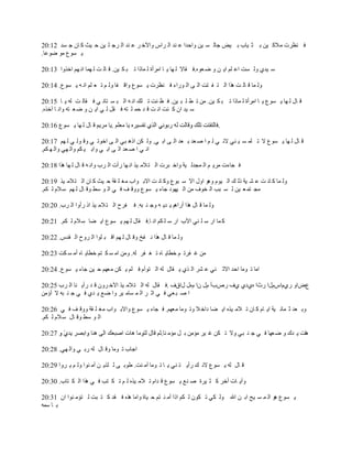 ‫ن ٛػَص ٖالَ ٧ٙ ر ؼ ٧خد ر ٧ٞ ؿخْ ٔ ٧ٙ ٠حكيح ؾ ٛي حْ َحّ ٠ح٨ه َ ؾ ٛي حْ َؿ ٓ ٧ٙ ك ٧غ َ خ٘ ؿ ٔي 21:02‬
‫٦ ٔ١ؼ ٖ١ ٟ١ؾخ.‬

‫ٓ ٧ي٤ ٠ْ ٔض حؾ ٕٓ ح٦ ٙ ٠ ٟ ؿ١ٜ.ن ًخال ْ ٟخ ٦ خ حَٖأس ْ ٗخًح ط ز ُ ٧ٙ. ي خْ ض ْ ٟٗخ حٚ ٟٕ حهٌ٠ح 31:02‬

‫٠ْ ٗخ ي خْ ض ٌٞح حْ ظ ه ظض حْ ٣ حْ ١ٍحء ن ٛػَص ٦ ٔ١ؼ ٠حي هخ ٠ْ ٕ ط ؿ ٕٓ حٚ ٝ ٦ ٔ١ؼ. 41:02‬

‫ي خِ ْ ٟخ ٦ ٔ١ؼ ٦ خ حَٖأس ْ ٗخًح ط ز ُ ٧ٙ. ٖٙ ط ط ٓ ز ٧ٙ. ن ػ ٛض ط ٍٓ حٚ ٝ حْ ز ٔ ظخٚ ٥ ن ًخْ ض ْٝ ٦ خ 51:02‬
‫ٓ ٧ي ح٘ َ ٛض حٚ ض ي ي كٗ ٓ ظٝ ن ًّ ْ ٥ ح٦ ٙ ٠ ٟ ؿ ظٝ ٠حٚ خ آهٌٜ.‬

‫ي خِ ْ ٟخ ٦ ٔ١ؼ 61:02‬                                                           ‫.‬

‫ي خِ ْ ٟخ ٦ ٔ١ؼ ال ط ٓٗ ٔ ٧ ٛ٥ الٚ ٥ ْ ٕ ح ٛ ؿي ر ؿي حْ ٣ حر ٥. ٠ْ ُٙ حًٞ ز٥ حْ ٣ حه١ط ٥ ٠ي ١ْ ٥ ْ ٟٕ 71:02‬
‫حٚ ٥ ح ٛ ؿي حْ ٣ حر ٥ ٠حر ٧ ُٕ ٠حْ ٟ٥ ٠حْ ٟ ُٕ.‬

‫ن ـخءص َٖ٦ ٕ حْ ٗـيْ ٧ش ٠حه زَص حْ ظ الٖ ٧ٌ حٚ ٟخ ٍأص حْ َد ٠حٚ ٝ ي خِ ْ ٟخ ٌٞح 81:02‬

‫٠ْ ٗخ َ خٚ ض ؾ ٘ ٧ش ًْ ٍ حْ ٧١ٔ ٠ٞ١ ح٠ِ حال ٓ ز١ؼ ٠َ خٚ ض حالر ١حد ٖك ٓ ًش ك ٧غ َ خ٘ حْ ظ الٖ ٧ٌ 91:02‬
‫ٖـ ظٗ ؿ ٧ٙ ْ ٔ زذ حْ و١ل ٖٙ حْ ٧ٟ١ى ؿخء ٦ ٔ١ؼ ٠٠ي م ن ٥ حْ ١ ٓط ٠ي خِ ْ ٟٕ ٓ الٔ ْ ُٕ.‬

‫هَف حْ ظ الٖ ٧ٌ حً ٍأ٠ح حْ َد. 02:02‬   ‫٠ْ ٗخ ي خِ ٌٞح أٍحٕٞ ٦ ي٦ ٝ ٠ؿ ٛ زٝ. ن‬

‫َ ٗخ حٍ ٓ ٓ ٛ٥ ح٨د حٍ ٓ ٓ ُٕ حٚ خ.ن ًخِ ْ ٟٕ ٦ ٔ١ؼ ح٦ ٠خ ٓ الٔ ْ ُٕ. 12:02‬

‫٠ْ ٗخ ي خِ ٌٞح ٚ هن ٠ي خِ ْ ٟٕ حي ز ٓ١ح حْ َ٠ف حْ ًيّ. 22:02‬

‫ٖٙ ق هَط ٕ هطخ٦ خٜ ط ك هَ ْٝ. ٠ٖٙ حٖ ٔ ُ ظٕ هطخ٦ خٜ أٖ ٔ ُض 32:02‬

‫حٖخ ط ١ٖخ حكي حالػ ٛ٥ ؾ َ٘ حْ ٌ٤ ٦ ًخِ ْٝ حْ ظ١أٔ ن ٕٓ ٦ ُٙ ٖؿٟٕ ك ٧ٙ ؿخء ٦ ٔ١ؼ. 42:02‬

‫ؼٝح٠ ٍ٤ٔحِّٔح ٍعح ٜ٤ى٤ ٤ل ٍٙدأ ِٔ ٘ح ِٜٔ ِحول .ن ًخِ ْٝ حْ ظ الٖ ٧ٌ ح٨ه َ٠٘ ي ي ٍأ٦ ٛخ حْ َد 52:02‬
‫ح ٛ ز ؿ٥ ن ٥ حػ َ حْ ٗ ٔخٖ ٧َ ٠ح ٟؽ ٦ ي٤ ن ٥ ؿ ٛ زٝ ال أإٖٙ‬

‫٠ر ؿي ػ ٗخٚ ٧ش ح٦ خٔ َ خ٘ ط الٖ ٧ٌٜ ح٦ ٠خ ىحه ال ٠ط ١ٖخ ٖؿٟٕ. ن ـخء ٦ ٔ١ؼ ٠حالر ١حد ٖك ٓ ًش ٠٠ي م ن ٥ 62:02‬
‫حْ ١ ٓط ٠ي خِ ٓ الٔ ْ ُٕ.‬

                                                    ‫ٞخص ٦ يٌ ٠ ٟ ؿٟخ ن ٥ ؿ ٛ ز٥ ٠ال ط ُٙ ق ٧َ ٖئٖٙ ر ّ ٖئٖ ٛخ.‬

‫حؿخد ط ١ٖخ ٠ي خِ ْٝ ٍر ٥ ٠حْ ٟ٥. 82:02‬

‫ي خِ ْٝ ٦ ٔ١ؼ الٚ ٍ ٍأ٦ ظ ٛ٥ ٦ خ ط ١ٖخ آٖ ٛض. ط١ر ٣ ْ ٌٓ٦ ٙ آٖ ٛ١ح ٠ْ ٕ ٦ َ٠ح 92:02‬

‫٠آ٦ خص أهَ َ ؼ ٧َس ٛ ٛؽ ٦ ٔ١ؼ ي يحٔ ط الٖ ٧ٌٜ ْ ٕ ط ُ ظذ ن ٥ ٌٞح حْ ُ ظخد. 03:02‬

‫٦ ٔ١ؼ ٞ١ حْ ٗ ٔ ٧ق حر ٙ حهلل ٠ْ ُ٥ ط ُ١٘ ْ ُٕ حًح آٖ ٛ ظٕ ك ٧خس ٠حٖخ ٌٜٞ ن ًي َ ظ زض ْ ظئٖ ٛ١ح ح٘ 13:02‬
‫ر خ ٓٗٝ‬
 