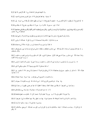 ‫ٌٚ ى ّٕٙب فوعب ٚا ّب٥بٖ ف ٟ ر ٍه االهٗ و ٍٙب 13:9‬

‫اٌ ١ٗ.ٚف ١ّب ّب فبهعبْ اما أ َبْ افوً ِغ ْٕٛ ل لِٖٛ 23:9‬
                                           ‫٘‬

‫ف ٍّب افوط اٌ ْ ١ٞبْ ر ى ٍُ االف وً. ف ز ٦غت اٌ غّٛ٣ ل بئ ٍ ١ٓ ٌ ُ ٠ ٢ٙو ل ٜ ِ ضً ٘نا ف ٟ ا ٍوائ ١ً. 33:9‬

‫اِب اٌ فو٠ َ ١ْٛ ف مبٌ ٛا ث وئ ١ٌ اٌ ْ ١بٝ ١ٓ ٠ قوط اٌ ْ ١بٝ ١ٓ 43:9‬

                                                       ‫ينٚ ٗهَ ين ٞفُٞٚ .دٚنيَيا حهاُةة ىهنٞٚ .‬
‫ٙ ٦ف ف ٟ اٌ ْ ٦ت.‬

‫ٌٚ ّب هأٜ اٌ غّٛ٣ ر ؾ ٕٓ ٥ ٍ ١ُٙ ام و بٔ ٛا ِ ٕي٥غ ١ٓ ِٚ ٕٞوؽ ١ٓ و غ ُٕ ال ها٥ٟ ٌ ٙب. 63:9‬

‫ؽ ١ ٕ ئن ل بي ٌ ز الِ ١نٖ اٌ ؾ ٖبك و ض ١و ٌٚ ىٓ اٌ ف ٦ ٍخ ل ٍ ١ ٍْٛ. 73:9‬

‫ف بٝ ٍ جٛا ِٓ هة اٌ ؾ ٖبك اْ ٠ و ًٍ ف ٦ ٍخ اٌ ٝ ؽ ٖبكٖ 83:9‬

‫٠ ْ فٛا و ً ِوٗ ص ُ ك٥ب ر الِ ١نٖ االص ٕٟ ٥ ْو ٚا٥ٞبُ٘ ٍ ٍٞبٔ ب ٥ ٍٝ اهٚاػ ٔ غ َخ ؽ زٝ ٠ قوعٛ٘ب ٚ 1:01‬
‫ٚو ً ٙ ٦ف.‬

‫ٚاِب ا ٍّبء االص ٕٟ ٥ ْو ه ٍٛال ف ٟٙ ٘نٖ. االٚي ٍّ ٦بْ اٌ نٞ ٠ مبي ٌٗ ث ٞوً ٚأ لهاًٚ افٖٛ. ٠ ٦ مٛة 2:01‬
‫ث ٓ ىث لٞ ٚ٠ ٛؽ ٕب افٖٛ.‬

‫ف ١ ٍ جٌ ٚث وص ٌٛ ّبًٚ. ر ِٛب ِٚ زٝ اٌ ٦ ْبه. ٠ ٦ مٛة ث ٓ ؽ ٍ فٝ ٌٚ جبًٚ اٌ ّ ٍ مت ر لاًٚ. 3:01‬

‫ا ٍ ٍّٗ ٍّ ٦بْ اٌ مبٔ ٛٞ ٚ٠ ٙٛما اال ٍقو٠ ٟٛٝ اٌ نٞ 4:01‬

‫٘ئالء االص ٕب ٥ ْو اه ٍ ٍُٙ ٠ َٛ٣ ٚاٚ ٕبُ٘ ل بئ ال. اٌ ٝ ٝو٠ ك اُِ ال ر ّ ٚٛا ٚاٌ ٝ ِل٠ ٕخ ٌ ٍ َبِو٠ ١ٓ 5:01‬
‫ال ر لف ٍٛا.‬

‫ث ً ام٘ جٛا ث بٌ ؾوٞ اٌ ٝ فواف ث ١ذ ا ٍوائ ١ً اٌ ٚبٌ خ. 6:01‬

‫ٚف ١ّب أ زُ ما٘ جْٛ او وىٚا ل بئ ٍ ١ٓ أ ٗ ل ل ال زوة ِ ٍ ىٛد اٌ َّٛاد. 7:01‬

‫٠ ّٛا ِٛر ٝ. افوعٛا ّ ١بٝ ١ٓ. ِغبٔ ب افنر ُ ِغبٔ ب ا٥ٞٛا.ا ّ فٛا ِو ٙٝ. ٝٙوٚا ث و ٕب. اق 8:01‬

‫ال ر م ز ٕٛا م٘ جب ٚال ف ٚخ ٚال ٔ ؾب ٍب ف ٟ ِ ٕبٝ م ىُ. 9:01‬

‫ٚال ِيٚكا ٌ ٍٞو٠ ك ٚال ص ٛث ١ٓ ٚال اؽن٠ خ ٚال ٥ ٖب. الْ اٌ فب٥ً ِ َ زؾك ٝ ٦بِٗ 01:01‬

‫.ٚا٠ خ ِل٠ ٕخ اٚ ل و٠ خ كف ٍ زّٛ٘ب ف بف ؾ ٖٛا ِٓ ف ١ٙب ِ َ زؾك. ٚال ١ّٛا ٘ ٕبن ؽ زٝ ر قوعٛا 11:01‬

‫ٚؽ ١ٓ ر لف ٍْٛ اٌ ج ١ذ ٍ ٍّٛا ٥ ٍ ١ٗ. 21:01‬

‫ف بْ و بْ اٌ ج ١ذ ِ َ زؾ مب ف ٍ ١بد ٍ الِ ىُ ٥ ٍ ١ٗ. ٌٚ ىٓ اْ ٌ ُ ٠ ىٓ ِ َ زؾ مب ف ٍ ١وع ٤ ٍ الِ ىُ 31:01‬
‫اٌ ١ ىُ.‬
 