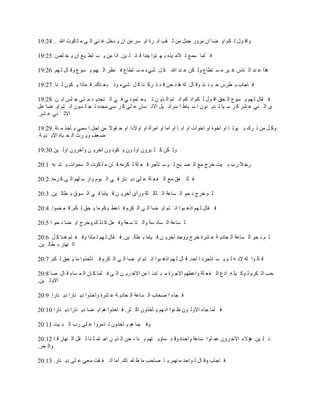 ‫ٚال ٛي ٌ ىُ ا٠ ٚب اْ ِوٚه عًّ ِٓ ص مت اث وح ا٠ َو ِٓ اْ ٠ لفً غ ٕٟ اٌ ٝ ِ ٍ ىٛد اهلل . 42:91‬

‫ف ٍّب ٍّ٤ ر الِ ١نٖ ث ٙ زٛا علا ل بئ ٍ ١ٓ. اما ِٓ ٠ َ زٞ ١٤ اْ ٠ ق ٍٔ. 52:91‬

‫٘نا ٥ ٕل اٌ ٕبً غ ١و ِ َ زٞب٣ ٌٚ ىٓ ٥ ٕل اهلل و ً ّٟء ِ َ زٞب٣ ف ٕ٢و اٌ ١ُٙ ٠ َٛ٣ ٚل بي ٌ ُٙ. 62:91‬

‫ف بعبة ث ٞوً ؽ ١ ٕ ئن ٚل بي ٌٗ ٘ب ٔ ؾٓ ل ل ر وو ٕب و ً ّٟء ٚر ج ٦ ٕبن. ف ّبما ٠ ىْٛ ٌ ٕب. 72:91‬

‫ف مبي ٌ ُٙ ٠ َٛ٣ اٌ ؾك ال ٛي ٌ ىُ أ ىُ أ زُ اٌ ن٠ ٓ ر ج ٦ زّٛٔ ٟ ف ٟ اٌ زغل٠ ل ِ زٝ ع ٌٍ اث ٓ 82:91‬
‫ٜ اص ٕٟ ٥ ْو و و ٍ ١ب ر ل٠ ْٕٛ ا ٍ جبٛ ا ٍوائ ١ً االٔ َبْ ٥ ٍٝ و و ٍٟ ِغلٖ ر غ ٍ َْٛ أ زُ ا٠ ٚب ٥ً‬
‫االص ٕٟ ٥ ْو.‬

‫ٚو ً ِٓ ر ون ث ١ٛر ب اٚ افٛح اٚ افٛاد اٚ اث ب اٚ اِب اٚ اِوأح اٚ اٚالكا اٚ ؽ مٛال ِٓ اعً ا ٍّٟ ٠ ؤفن ِ ئخ 92:91‬
‫ٙ ٦ف ٚ٠ وس اٌ ؾ ١بح االث ل٠ خ.‬

‫ٌٚ ىٓ و ض ١وْٚ اٌٚ ْٛ ٠ ىٛٔ ْٛ آفو٠ ٓ ٚآفوْٚ اٌٚ ١ٓ 03:91‬

‫هع ال هة ث ١ذ فوط ِ٤ اٌ ٖ جؼ ٌ ١ َ زؤعو ف ٦ ٍخ ٌ ىوِٗ.ف بْ ِ ٍ ىٛد اٌ َّٛاد ٠ ْ جٗ 1:02‬

‫ف ؤر فك ِ٤ اٌ ف ٦ ٍخ ٥ ٍٝ ك٠ ٕبه ف ٟ اٌ ١َٛ ٚاه ٍ ٍُٙ اٌ ٝ و وِٗ. 2:02‬

‫ص ُ فوط ٔ ؾٛ اٌ َب٥خ اٌ ضبٌ ضخ ٚهأٜ آفو٠ ٓ ل ١بِب ف ٟ اٌ َٛق ث ٞبٌ ١ٓ. 3:02‬

‫ف مبي ٌ ُٙ ام٘ جٛا أ زُ ا٠ ٚب اٌ ٝ اٌ ىوَ ف ب٥ٞ ١ ىُ ِب ٠ ؾك ٌ ىُ. ف ّ ٚٛا. 4:02‬

‫ٌ َب٥خ اٌ َبك ٍخ ٚاٌ زب ٍ ٦خ ٚف ٦ً و نٌ ه.ٚفوط ا٠ ٚب ٔ ؾٛ ا 5:02‬

‫ص ُ ٔ ؾٛ اٌ َب٥خ اٌ ؾبك٠ خ ٥ ْوح فوط ٚٚعل آفو٠ ٓ ل ١بِب ث ٞبٌ ١ٓ. ف مبي ٌ ُٙ ٌ ّبما ٚل ف زُ ٘ ٕب و ً 6:02‬
‫اٌ ٕٙبه ث ٞبٌ ١ٓ.‬

‫ل بٌ ٛا ٌٗ الٔ ٗ ٌ ُ ٠ َ زؤعؤ ب اؽل. ل بي ٌ ُٙ ام٘ جٛا أ زُ ا٠ ٚب اٌ ٝ اٌ ىوَ ف زؤفنٚا ِب ٠ ؾك ٌ ىُ. 7:02‬

‫ؽت اٌ ىوَ ٌ ٛو ١ٍ ٗ. اك٣ اٌ ف ٦ ٍخ ٚا٥ُٞٙ االع وح ِ ج زلئ ب ِٓ االف و٠ ٓ اٌ ٝ ف ٍّب و بْ اٌ ّ َبء ل بي ٕب 8:02‬
‫االٌٚ ١ٓ.‬

‫ف غبء ا ٕؾبة اٌ َب٥خ اٌ ؾبك٠ خ ٥ ْوح ٚافنٚا ك٠ ٕبها ك٠ ٕبها. 9:02‬

‫ف ٍّب عبء االٌٚ ْٛ ١ ٕٛا أ ُٙ ٠ ؤفنْٚ او ضو. ف بفنٚا ُ٘ ا٠ ٚب ك٠ ٕبها ك٠ ٕبها 01:02‬

‫ٚف ١ّب ُ٘ ٠ بفنْٚ ر نِوٚا ٥ ٍٝ هة اٌ ج ١ذ 11:02‬

‫ئ ٍ ١ٓ. ٘ئالء ا٢ف وْٚ ٥ّ ٍٛا ٍب٥خ ٚاؽلح ٚل ل ٍبٚ٠ زُٙ ث ٕب ٔ ؾٓ اٌ ن٠ ٓ اؽ زّ ٍ ٕب ص مً اٌ ٕٙبه ل ب 21:02‬
‫ٚاٌ ؾو.‬

‫ف بعبة ٚل بي ٌ ٛاؽل ِ ُٕٙ. ٠ ب ٕبؽت ِب ١ ٍّ زه. أِب ار ف مذ ِ٦ٟ ٥ ٍٝ ك٠ ٕبه. 31:02‬
 