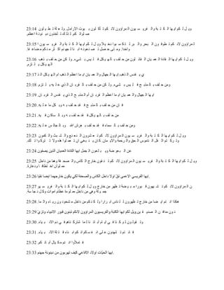 ‫ٚ٠ ً ٌ ىُ ا٠ ٙب اٌ ى ز جخ ٚاٌ فو٠ َ ١ْٛ اٌ ّواإْٚ الٔ ىُ ر ؤو ٍْٛ ث ١ٛد االهاِ ً. ٌٚ ٦ ٍخ ر ٞ ١ ٍْٛ 41:32‬
‫ٕ ٍٛار ىُ. ٌ نٌ ه ر ؤفنْٚ ك٠ ٕٛٔ خ ا٥٢ُ.‬

‫ٌ ّواإْٚ الٔ ىُ ر ٞٛف ْٛ اٌ جؾو ٚاٌ جو ٌ ز ى َ جٛا كف ١ ال ٚ٠ ً ٌ ىُ ا٠ ٙب اٌ ى ز جخ ٚاٌ فو٠ َ ١ْٛ ا 51:32‬
‫ٚاؽلا. ِٚ زٝ ؽ ًٖ ر ٖ ٕ ٦ٛٔ ٗ اث ٕب ٌ غٙ ُٕ او ضو ِ ٕ ىُ ِ ٚب٥ فب.‬

‫ٚ٠ ً ٌ ىُ ا٠ ٙب اٌ مبكح اٌ ٦ّ ١بْ اٌ مبئ ٍْٛ ِٓ ؽ ٍف ث بٌ ٙ ١ ىً ف ٍ ١ٌ ث ْٟء. ٌٚ ىٓ ِٓ ؽ ٍف ث ن٘ت 61:32‬
‫اٌ ٙ ١ ىً ٠ ٍ زيَ.‬

‫ٞ ٠ ملً اٌ ن٘ت.ا٠ ٙب اٌ غٙبي ٚاٌ ٦ّ ١بْ ا٠ ّب ا٥٢ُ اٌ ن٘ت اَ اٌ ٙ ١ ىً اٌ ن 71:32‬

‫ِٚٓ ؽ ٍف ث بٌ ّنث ؼ ف ٍ ١ٌ ث ْٟء. ٌٚ ىٓ ِٓ ؽ ٍف ث بٌ موث بْ اٌ نٞ ٥ ٍ ١ٗ ٠ ٍ زيَ. 81:32‬

‫ا٠ ٙب اٌ غٙبي ٚاٌ ٦ّ ١بْ ا٠ ّب ا٥٢ُ اٌ موث بْ أَ اٌ ّنث ؼ اٌ نٞ ٠ ملً اٌ موث بْ. 91:32‬

‫ف بْ ِٓ ؽ ٍف ث بٌ ّنث ؼ ف مل ؽ ٍف ث ٗ ٚث ىً ِب ٥ ٍ ١ٗ. 02:32‬

‫ِٓ ؽ ٍف ث بٌ ٙ ١ ىً ف مل ؽ ٍف ث ٗ ٚث بٌ َبو ٓ ف ١ٗ. 12:32‬

‫ِٚٓ ؽ ٍف ث بٌ َّبء ف مل ؽ ٍف ث ٦وُ اهلل ٚث بٌ غبٌ ٌ ٥ ٍ ١ٗ. 22:32‬

‫ٚ٠ ً ٌ ىُ ا٠ ٙب اٌ ى ز جخ ٚاٌ فو٠ َ ١ْٛ اٌ ّواإْٚ الٔ ىُ ر ٦ ْوْٚ اٌ ٕ ٦ ٕ٤ ٚاٌ ْ جش ٚاٌ ىّْٛ 32:32‬
‫ٚر وو زُ اص مً اٌ ٕبًِٛ اٌ ؾك ٚاٌ وؽّخ ٚاال٠ ّبْ. و بْ ٠ ٕ ج غٟ اْ ر ٦ّ ٍٛا ٘نٖ ٚال ر زوو ٛا ر ٍه.‬

                                     ‫٥ٓ اٌ ج ٦ٛ ٙخ ٚ٠ ج ٍ ٦ْٛ اٌ غًّ‬

‫ٚ٠ ً ٌ ىُ ا٠ ٙب اٌ ى ز جخ ٚاٌ فو٠ َ ١ْٛ اٌ ّواإْٚ الٔ ىُ ر ٕ مْٛ فبهط اٌ ىبً ٚاٌ ٖؾ فخ ّب ِٓ كافً 52:32‬
                 ‫ٚ٘‬
‫ِّ ٍٛآْ اف زٞبف ب ٚك٥بهح.‬

                                                                                    ‫.‬

‫ْ اٌ ّواإْٚ الٔ ىُ ر ْ جْٙٛ ل جٛها ِ ج ١ ٚخ ر ٢ٙو ِٓ فبهط ٚ٠ ً ٌ ىُ ا٠ ٙب اٌ ى ز جخ ٚاٌ فو٠ َ ١ٛ 72:32‬
‫عّ ١ ٍخ ٟٚ٘ ِٓ كافً ِّ ٍٛءح ٥٢بَ اِٛاد ٚو ً ٔ غب ٍخ.‬

‫٘ىنا أ زُ ا٠ ٚب ِٓ فبهط ر ٢ٙوْٚ ٌ ٍ ٕبً اث واها ٌٚ ى ٕ ىُ ِٓ كافً ِ ْؾٛٔ ْٛ ه٠ بء ٚاص ّب. 82:32‬

                                                                           ‫ٔ ْٛ ِلاف ٓ اٌ ٖل٠ م ١ٓ.‬

‫ٚر مٌٛ ْٛ ٌ ٛ و ٕب ف ٟ ا٠ بَ آث بئ ٕب ٌ ّب ّبهو ٕبُ٘ ف ٟ كَ االٔ ج ١بء. 03:32‬

‫ف بٔ زُ ر ْٙلْٚ ٥ ٍٝ أ ف َ ىُ أ ىُ اث ٕبء ل ز ٍخ االٔ ج ١بء. 13:32‬

‫ف بِألٚا أ زُ ِ ى ١بي آث بئ ىُ. 23:32‬

                                                           ‫.‬
 