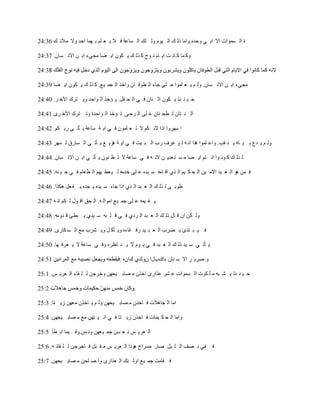 ‫ح اٌ َّٛاد اال اث ٟ ٚؽلٖ.ٚاِب مٌ ه اٌ ١َٛ ٚر ٍه اٌ َب٥خ ف ال ٠ ٦ ٍُ ث ّٙب اؽل ٚال ِالئ ه 63:42‬

‫ٚو ّب و بٔ ذ ا٠ بَ ٔ ٛػ و نٌ ه ٠ ىْٛ ا٠ ٚب ِغٟء اث ٓ االٔ َبْ. 73:42‬



‫ِغٟء اث ٓ االٔ َبْ. ٌٚ ُ ٠ ٦ ٍّٛا ؽ زٝ عبء اٌ ٞٛف بْ ٚافن اٌ غّ ١٤. و نٌ ه ٠ ىْٛ ا٠ ٚب 93:42‬

‫ؽ ١ ٕ ئن ٠ ىْٛ اص ٕبْ ف ٟ اٌ ؾ مً. ٠ ئفن اٌ ٛاؽل ٚ٠ زون ا٢ف و. 04:42‬

‫اص ٕ زبْ ر ٞؾ ٕبْ ٥ ٍٝ اٌ وؽٝ. ر ئفن اٌ ٛاؽلح ٚر زون ا٢ف وٜ 14:42‬

‫ا ٍٙوٚا اما الٔ ىُ ال ر ٦ ٍّْٛ ف ٟ ا٠ خ ٍب٥خ ٠ ؤر ٟ هث ىُ. 24:42‬

‫ٌٚ ُ ٠ ل٣ ث ١ زٗ ٠ ٕ مت. ٚا٥ ٍّٛا ٘نا أ ٗ ٌ ٛ ٥وف هة اٌ ج ١ذ ف ٟ ا٠ خ ٘ي٠ ٤ ٠ ؤر ٟ اٌ َبهق ٌ َٙو 34:42‬

‫ٌ نٌ ه و ٛٔ ٛا أ زُ ا٠ ٚب ِ َ ز ٦ل٠ ٓ الٔ ٗ ف ٟ ٍب٥خ ال ر ٢ ْٕٛ ٠ ؤر ٟ اث ٓ االٔ َبْ. 44:42‬

‫ف ّٓ ٘ٛ اٌ ٦ جل االِ ١ٓ اٌ ؾ ى ١ُ اٌ نٞ ال بِٗ ٍ ١لٖ ٥ ٍٝ فلِٗ ٌ ١ ٦ٞ ١ُٙ اٌ ٞ ٦بَ ف ٟ ؽ ١ ٕٗ. 54:42‬

‫ٝٛث ٝ ٌ نٌ ه اٌ ٦ جل اٌ نٞ اما عبء ٍ ١لٖ ٠ غلٖ ٠ ف ٦ً ٘ىنا. 64:42‬

‫٠ م ١ّٗ ٥ ٍٝ عّ ١٤ اِٛاٌ ٗ. اٌ ؾك ال ٛي ٌ ىُ أ ٗ 74:42‬

‫ٌٚ ىٓ اْ ل بي مٌ ه اٌ ٦ جل اٌ وكٞ ف ٟ ل ٍ جٗ ٍ ١لٞ ٠ جٞئ ل لِٚٗ. 84:42‬

‫ف ١ ج زلئ ٠ ٚوة اٌ ٦ ج ١ل هف مبءٖ ٚ٠ ؤو ً ٚ٠ ْوة ِ٤ اٌ َ ىبهٜ. 94:42‬

‫٠ ؤر ٟ ٍ ١ل مٌ ه اٌ ٦ جل ف ٟ ٠ َٛ ال ٠ ٕ ز٢وٖ ٚف ٟ ٍب٥خ ال ٠ ٦وف ٙب. 05:42‬

                                      ‫ٚ ٕو٠ و اال ٍ ٕبْ ءانةيا ْٚنٞ ناْٖ .‬

‫ؽ ١ ٕ ئن ٠ ْ جٗ ِ ٍ ىٛد اٌ َّٛاد ٥ ْو ٥ناهٜ افنْ ِ ٖبث ١ؾٙٓ ٚفوعٓ ٌ ٍ مبء اٌ ٦و٠ ٌ. 1:52‬

                                             ‫.‬

‫اِب اٌ غب٘الد ف بفنْ ِ ٖبث ١ؾٙٓ ٌٚ ُ ٠ بفنْ ِ٦ٙٓ ى٠ زب. 3:52‬

‫ٚاِب اٌ ؾ ى ١ّبد ف بفنْ ى٠ زب ف ٟ آٔ ١ زٙٓ ِ٤ ِ ٖبث ١ؾٙٓ. 4:52‬

‫اٌ ٦و٠ ٌ ٔ ٦ َٓ عّ ١ ٦ٙٓ ٚٔ ّٓ.ٚف ١ّب اث ٞؤ 5:52‬

‫فٟ ٔ ٖف اٌ ٍ ١ً ٕبه ٕواؿ ٘ٛما اٌ ٦و٠ ٌ ِ م جً ف بفوعٓ ٌ ٍ مبئ ٗ. 6:52‬             ‫ف‬

‫ف مبِذ عّ ١٤ اٌٚ ئه اٌ ٦ناهٜ ٚا ٕ ٍؾٓ ِ ٖبث ١ؾٙٓ. 7:52‬
 