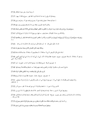 ‫ص ُ ع ٍ َٛا ٠ ؾو ٍٛٔ ٗ ٘ ٕبن. 63:72‬

‫ٚع ٦ ٍٛا ف ٛق ها ٍٗ ٥ ٍ زٗ ِ ى زٛث خ ٘نا ٘ٛ ٠ َٛ٣ ِ ٍه اٌ ١ٙٛك. 73:72‬

‫م ٕ ٍت ِ٦ٗ ٌ ٖبْ ٚاؽل ٥ٓ اٌ ١ّ ١ٓ ٚٚاؽل ٥ٓ اٌ ١ َبهؽ ١ ٕئ 83:72‬

‫ٚو بْ اٌ ّغ زبىْٚ ٠ غلف ْٛ ٥ ٍ ١ٗ ُٚ٘ ٠ ٙيْٚ هإٚ ٍُٙ 93:72‬

                                                           ‫.ةٞيٓيا ْ٣ يىْاف ٖييا ْةا دْن ْا .‬

‫ٚو نٌ ه هإ ٍبء اٌ ىٙ ٕخ ا٠ ٚب ُٚ٘ ٠ َ زٙيئ ْٛ ِ٤ اٌ ى ز جخ ٚاٌ ْ ١ٛؿ ل بٌ ٛا 14:72‬

                                                ‫َْإْف ةٞيٓيا ْ٣ ْآيا يىْٞيف يٞئاهًا نيَ ٖٚ ْان ْا .‬
‫ث ٗ.‬

‫ل ل ار ىً ٥ ٍٝ اهلل ف ٍ ١ ٕ منٖ ا٢ْ اْ اهاكٖ. الٔ ٗ ل بي أ ب اث ٓ اهلل . 34:72‬



‫ٌ ّخ ٥ ٍٝ و ً االهٗ اٌ ٝ اٌ َب٥خ اٌ زب ٍ ٦خ.ِٚٓ اٌ َب٥خ اٌ َبك ٍخ و بٔ ذ ٟ 54:72‬

‫ٚٔ ؾٛ اٌ َب٥خ اٌ زب ٍ ٦خ ٕوؿ ٠ َٛ٣ ث ٖٛد ٥٢ ١ُ ل بئ ال ا٠ ٍٟ ا٠ ٍٟ ٌ ّب ّ ج م ز ٕٟ اٞ اٌ ٟٙ اٌ ٟٙ 64:72‬
‫ٌ ّبما ر وو ز ٕٟ.‬

‫ف مَٛ ِٓ اٌ ٛال ف ١ٓ ٘ ٕبن ٌ ّب ٍّ ٦ٛا ل بٌ ٛا أ ٗ ٠ ٕبكٞ ا٠ ٍ ١ب. 74:72‬

‫٥ ٍٝ ل ٖ جخ ٚ ٍ مبٖ.ٌٚ ٍٛل ذ هو ٘ ٚاؽل ِ ُٕٙ ٚافن ا ٍ ف ٕغخ ِٚأل٘ب ف ال ٚع ٦ ٍٙب 84:72‬

                                                       ‫.‬

‫ف ٖوؿ ٠ َٛ٣ ا٠ ٚب ث ٖٛد ٥٢ ١ُ ٚا ٍ ٍُ اٌ وٚػ 05:72‬

‫ٚاما ؽغبة اٌ ٙ ١ ىً ل ل أ ْك اٌ ٝ اص ٕ ١ٓ ِٓ ف ٛق اٌ ٝ ا ٍ فً. ٚاالهٗ ر يٌ يٌ ذ ٚاٌ ٖقٛه 15:72‬
‫ر ْ م مذ.‬

‫ال ل٠ ٓ.ٚاٌ م جٛه ر ف زؾذ ٚل بَ و ض ١و ِٓ اع َبك اٌ مل٠ َ ١ٓ اٌ و 25:72‬

‫ٚفوعٛا ِٓ اٌ م جٛه ث ٦ل ل ١بِ زٗ ٚكف ٍٛا اٌ ّل٠ ٕخ اٌ ّ مل ٍخ ٚ١ٙوٚا ٌ ى ض ١و٠ ٓ. 35:72‬

‫ٚاِب ل بئ ل اٌ ّ ئخ ٚاٌ ن٠ ٓ ِ٦ٗ ٠ ؾو ٍْٛ ٠ َٛ٣ ف ٍّب هأٚا اٌ يٌ يٌ خ ِٚب و بْ فبف ٛا علا ٚل بٌ ٛا ؽ مب و بْ 45:72‬
‫٘نا اث ٓ اهلل .‬

                                                                      ‫ْ اٌ غ ٍ ١ً ٠ قلِ ٕٗ.‬
 