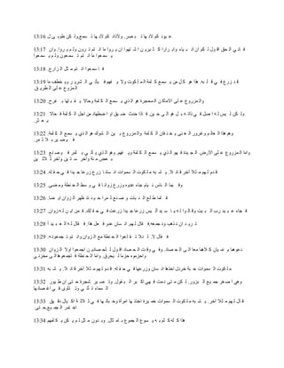 13:16 ‫ل‬ ‫ى‬ ‫طوب‬ ‫كن‬ ‫ع.ول‬‫سم‬ ‫ت‬ ‫ها‬ ‫الن‬ ‫كم‬ ‫وآلذان‬ .‫صر‬ ‫ب‬ ‫ت‬ ‫ها‬ ‫الن‬ ‫كم‬ ‫يون‬ ‫ع‬
13:17 ‫وان‬ .‫روا‬ ‫ي‬ ‫م‬ ‫ول‬ ‫رون‬ ‫ت‬ ‫تم‬ ‫ان‬ ‫ما‬ ‫روا‬ ‫ي‬ ‫ان‬ ‫تهوا‬ ‫ش‬ ‫ا‬ ‫ن‬ ‫يري‬ ‫ث‬ ‫ك‬ ‫رارا‬ ‫واب‬ ‫ياء‬ ‫ب‬ ‫ان‬ ‫ان‬ ‫كم‬ ‫ل‬ ‫ول‬ ‫اق‬ ‫حق‬ ‫ال‬ ‫ي‬ ‫ان‬ ‫ف‬
‫عوا‬ ‫سم‬ ‫ي‬ ‫م‬ ‫ول‬ ‫عون‬ ‫سم‬ ‫ت‬ ‫تم‬ ‫ان‬ ‫ما‬ ‫عوا‬ ‫سم‬ ‫ي‬
13:18 .‫زارع‬ ‫ال‬ ‫ثل‬ ‫م‬ ‫تم‬ ‫ان‬ ‫عوا‬ ‫سم‬ ‫ا‬ ‫ف‬
13:19 ‫ما‬ ‫خطف‬ ‫وي‬ ‫ر‬ ‫شري‬ ‫ال‬ ‫ي‬ ‫يأت‬ ‫ف‬ ‫فهم‬ ‫ي‬ ‫وال‬ ‫كوت‬ ‫ل‬ ‫م‬ ‫ال‬ ‫لمة‬ ‫ك‬ ‫ع‬‫سم‬ ‫ي‬ ‫من‬ ‫ل‬ ‫ك‬ ‫هو‬ ‫هذا‬ .‫به‬ ‫ل‬ ‫ق‬ ‫ي‬ ‫ف‬ ‫زرع‬ ‫د‬ ‫ق‬
.‫ق‬ ‫طري‬ ‫ال‬ ‫لى‬ ‫ع‬ ‫مزوع‬ ‫ال‬
13:20 .‫فرح‬ ‫ب‬ ‫لها‬ ‫ب‬ ‫ق‬ ‫ي‬ ‫وحاال‬ ‫لمة‬ ‫ك‬ ‫ال‬ ‫ع‬‫سم‬ ‫ي‬ ‫ذي‬ ‫ال‬ ‫هو‬ ‫محجرة‬ ‫ال‬ ‫ن‬ ‫االماك‬ ‫لى‬ ‫ع‬ ‫مزروع‬ ‫وال‬
13:21 ‫حاال‬ ‫ف‬ ‫لمة‬ ‫ك‬ ‫ال‬ ‫اجل‬ ‫من‬ ‫ضطهاد‬ ‫ا‬ ‫او‬ ‫يق‬ ‫ض‬ ‫حدث‬ ‫اذا‬ ‫ف‬ .‫ين‬ ‫ح‬ ‫ى‬ ‫ال‬ ‫هو‬ ‫ل‬ ‫ب‬ ‫ه‬ ‫ذات‬ ‫ي‬ ‫ف‬ ‫صل‬ ‫ا‬ ‫ه‬ ‫ل‬ ‫يس‬ ‫ل‬ ‫كن‬ ‫ول‬
.‫ثر‬ ‫ع‬ ‫ي‬
13:22 .‫لمة‬ ‫ك‬ ‫ال‬ ‫ع‬‫سم‬ ‫ي‬ ‫ذي‬ ‫ال‬ ‫هو‬ ‫شوك‬ ‫ال‬ ‫ين‬ ‫ب‬ ‫مزروع‬ ‫وال‬ ‫لمة‬ ‫ك‬ ‫ال‬ ‫قان‬ ‫ن‬ ‫خ‬ ‫ي‬ ‫نى‬ ‫غ‬ ‫ال‬ ‫وغرور‬ ‫م‬ ‫عال‬ ‫ال‬ ‫هذا‬ ‫وهم‬
.‫مر‬ ‫ث‬ ‫ال‬ ‫ب‬ ‫ير‬ ‫ص‬ ‫ي‬ ‫ف‬
13:23 ‫ع‬‫ن‬ ‫ص‬ ‫ي‬ ‫ف‬ ‫ثمر‬ ‫ب‬ ‫ي‬ ‫أت‬ ‫ي‬ ‫ذي‬ ‫ال‬ ‫وهو‬ .‫فهم‬ ‫وي‬ ‫لمة‬ ‫ك‬ ‫ال‬ ‫ع‬‫سم‬ ‫ي‬ ‫ذي‬ ‫ال‬ ‫هو‬ ‫ف‬ ‫يدة‬ ‫ج‬ ‫ال‬ ‫االرض‬ ‫لى‬ ‫ع‬ ‫مزروع‬ ‫ال‬ ‫واما‬
‫ين‬ ‫الث‬ ‫ث‬ ‫وآخر‬ ‫ين‬ ‫ت‬ ‫س‬ ‫وآخر‬ ‫ئة‬ ‫م‬ ‫عض‬ ‫ب‬
13:24 .‫له‬ ‫ق‬ ‫ح‬ ‫ي‬ ‫ف‬ ‫يدا‬ ‫ج‬ ‫زرعا‬ ‫زرع‬ ‫ا‬ ‫سان‬ ‫ان‬ ‫سموات‬ ‫ال‬ ‫كوت‬ ‫ل‬ ‫م‬ ‫به‬ ‫ش‬ ‫ي‬ .‫ال‬ ‫ائ‬ ‫ق‬ ‫آخر‬ ‫ثال‬ ‫م‬ ‫هم‬ ‫ل‬ ‫دم‬ ‫ق‬
13:25 .‫ضى‬ ‫وم‬ ‫نطة‬ ‫ح‬ ‫ال‬ ‫سط‬ ‫و‬ ‫ي‬ ‫ف‬ ‫ا‬ ‫زوان‬ ‫وزرع‬ ‫عدوه‬ ‫جاء‬ ‫يام‬ ‫ن‬ ‫ناس‬ ‫ال‬ ‫يما‬ ‫وف‬
13:26 .‫ضا‬ ‫اي‬ ‫زوان‬ ‫ال‬ ‫ظهر‬ ‫ئذ‬ ‫ن‬ ‫ي‬ ‫ح‬ ‫مرا‬ ‫ث‬ ‫ع‬‫ن‬ ‫ص‬ ‫و‬ ‫بات‬ ‫ن‬ ‫ال‬ ‫ع‬‫ل‬ ‫ط‬ ‫لما‬ ‫ف‬
13:27 .‫زوان‬ ‫ه‬ ‫ل‬ ‫ن‬ ‫اي‬ ‫من‬ ‫ف‬ .‫لك‬ ‫ق‬ ‫ح‬ ‫ي‬ ‫ف‬ ‫زرعت‬ ‫يدا‬ ‫ج‬ ‫زرعا‬ ‫يس‬ ‫أل‬ ‫يد‬ ‫س‬ ‫ا‬ ‫ي‬ ‫ه‬ ‫ل‬ ‫وا‬ ‫ال‬ ‫وق‬ ‫يت‬ ‫ب‬ ‫ال‬ ‫رب‬ ‫يد‬ ‫ب‬ ‫ع‬ ‫جاء‬ ‫ف‬
13:28 ‫أ‬ ‫يد‬ ‫ب‬ ‫ع‬ ‫ال‬ ‫ه‬ ‫ل‬ ‫قال‬ ‫ف‬ .‫هذا‬ ‫عل‬ ‫ف‬ ‫عدو‬ ‫سان‬ ‫ان‬ .‫هم‬ ‫ل‬ ‫قال‬ ‫عه.ف‬ ‫جم‬ ‫ون‬ ‫ذهب‬ ‫ن‬ ‫ان‬ ‫د‬ ‫ري‬ ‫ت‬
13:29 .‫ه‬ ‫عون‬ ‫جم‬ ‫ت‬ ‫تم‬ ‫وان‬ ‫زوان‬ ‫ال‬ ‫مع‬ ‫نطة‬ ‫ح‬ ‫ال‬ ‫عوا‬ ‫ل‬ ‫ق‬ ‫ت‬ ‫ئال‬ ‫ل‬ .‫ال‬ ‫قال‬ ‫ف‬
13:30 ‫زوان‬ ‫ال‬ ‫اوال‬ ‫عوا‬ ‫اجم‬ ‫ن‬ ‫صادي‬ ‫لح‬ ‫ل‬ ‫ول‬ ‫اق‬ ‫صاد‬ ‫ح‬ ‫ال‬ ‫ت‬ ‫وق‬ ‫ي‬ ‫وف‬ .‫صاد‬ ‫ح‬ ‫ال‬ ‫ى‬ ‫ال‬ ‫معا‬ ‫ما‬‫اله‬ ‫ك‬ ‫يان‬ ‫نم‬ ‫ي‬ ‫ما‬‫دعوه‬
‫ي‬ ‫مخزن‬ ‫ى‬ ‫ال‬ ‫ا‬‫ه‬‫عو‬ ‫اجم‬ ‫ف‬ ‫نطة‬ ‫ح‬ ‫ال‬ ‫ا‬‫م‬‫وا‬ .‫يحرق‬ ‫ل‬ ‫حزما‬ ‫واحزموه‬
13:31 ‫به‬ ‫ش‬ ‫ي‬ .‫ال‬ ‫ائ‬ ‫ق‬ ‫آخر‬ ‫ثال‬ ‫م‬ ‫هم‬ ‫ل‬ ‫دم‬ ‫ق‬ .‫له‬ ‫ق‬ ‫ح‬ ‫ي‬ ‫ف‬ ‫وزرعها‬ ‫سان‬ ‫ان‬ ‫ا‬‫ه‬‫اخذ‬ ‫خردل‬ ‫بة‬ ‫ح‬ ‫سموات‬ ‫ال‬ ‫كوت‬ ‫ل‬ ‫م‬
13:32 ‫يور‬ ‫ط‬ ‫ان‬ ‫تى‬ ‫ح‬ ‫شجرة‬ ‫ير‬ ‫ص‬ ‫وت‬ .‫قول‬ ‫ب‬ ‫ال‬ ‫بر‬ ‫اك‬ ‫هي‬ ‫ف‬ ‫مت‬ ‫ن‬ ‫تى‬ ‫م‬ ‫كن‬ ‫ل‬ .‫بزور‬ ‫ال‬ ‫ع‬‫ي‬ ‫جم‬ ‫غر‬ ‫ص‬ ‫ا‬ ‫وهي‬
‫ها‬ ‫صان‬ ‫اغ‬ ‫ي‬ ‫ف‬ ‫تآوى‬ ‫وت‬ ‫ي‬ ‫أت‬ ‫ت‬ ‫سماء‬ ‫ال‬
13:33 ‫يق‬ ‫دق‬ ‫يال‬ ‫اك‬ ‫ة‬ ‫الث‬ ‫ث‬ ‫ي‬ ‫ف‬ ‫ها‬ ‫بأت‬ ‫وخ‬ ‫امرأة‬ ‫ها‬ ‫اخذت‬ ‫يرة‬ ‫خم‬ ‫سموات‬ ‫ال‬ ‫كوت‬ ‫ل‬ ‫م‬ ‫به‬ ‫ش‬ ‫ي‬ .‫آخر‬ ‫ثال‬ ‫م‬ ‫هم‬ ‫ل‬ ‫ال‬ ‫ق‬
‫تى‬ ‫ع.ح‬‫ي‬ ‫جم‬ ‫ال‬ ‫تمر‬ ‫اخ‬
13:34 ‫لمهم‬ ‫ك‬ ‫ي‬ ‫كن‬ ‫ي‬ ‫م‬ ‫ل‬ ‫ثل‬ ‫م‬ ‫دون‬ ‫وب‬ .‫ثال‬ ‫ام‬ ‫ب‬ ‫جموع‬ ‫ال‬ ‫سوع‬ ‫ي‬ ‫ه‬ ‫ب‬ ‫لم‬ ‫ك‬ ‫له‬ ‫ك‬ ‫هذا‬
 