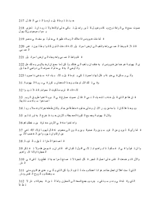 2:17 .‫ل‬ ‫قائ‬ ‫ال‬ ‫بي‬ ‫ن‬ ‫ال‬ ‫يا‬ ‫ارم‬ ‫ب‬ ‫يل‬ ‫ق‬ ‫ما‬ ‫م‬ ‫ت‬ ‫ئذ‬ ‫ن‬ ‫ي‬ ‫ح‬
2:18 ‫عزى‬ ‫ت‬ ‫ت‬ ‫ان‬ ‫د‬ ‫ري‬ ‫ت‬ ‫وال‬ ‫اوالدها‬ ‫لى‬ ‫ع‬ ‫كي‬ ‫ب‬ ‫ت‬ ‫يل‬ ‫راح‬ .‫ير‬ ‫ث‬ ‫ك‬ ‫ل‬ ‫وعوي‬ ‫كاء‬ ‫وب‬ ‫وح‬ ‫ن‬ ‫رامة‬ ‫ال‬ ‫ي‬ ‫ف‬ ‫ع‬‫سم‬ ‫صوت‬
‫ل‬ ‫هم‬ ‫نالن‬ ‫موجودي‬ ‫ب‬ ‫سوا‬ ‫ي‬
2:19 ‫صر‬ ‫م‬ ‫ي‬ ‫ف‬ ‫سف‬ ‫يو‬ ‫ل‬ ‫لم‬ ‫ح‬ ‫ي‬ ‫ف‬ ‫ظهر‬ ‫د‬ ‫ق‬ ‫رب‬ ‫ال‬ ‫مالك‬ ‫اذا‬ ‫يرودس‬ ‫ه‬ ‫مات‬ ‫لما‬ ‫ف‬
2:20 ‫فس‬ ‫ن‬ ‫بون‬ ‫ل‬ ‫ط‬ ‫ي‬ ‫وا‬ ‫ان‬ ‫ك‬ ‫ن‬ ‫ذي‬ ‫ال‬ ‫مات‬ ‫د‬ ‫ق‬ ‫ه‬ ‫الن‬ .‫يل‬ ‫سرائ‬ ‫ا‬ ‫ارض‬ ‫ى‬ ‫ال‬ ‫ب‬‫واذه‬ ‫وامه‬ ‫بي‬ ‫ص‬ ‫ال‬ ‫وخذ‬ ‫م‬ ‫ق‬ .‫ال‬ ‫ائ‬ ‫ق‬
.‫بي‬ ‫ص‬ ‫ال‬
2:21 .‫يل‬ ‫سرائ‬ ‫ا‬ ‫ارض‬ ‫ى‬ ‫ال‬ ‫وجاء‬ ‫وامه‬ ‫بي‬ ‫ص‬ ‫ال‬ ‫واخذ‬ ‫قام‬ ‫ف‬
2:22 ‫عل‬ ‫لك‬ ‫م‬ ‫ي‬ ‫يالوس‬ ‫ارخ‬ ‫ان‬ ‫ع‬‫سم‬ ‫ما‬ ‫ل‬ ‫كن‬ ‫ول‬ .‫ناك‬‫ه‬ ‫ى‬ ‫ال‬ ‫ذهب‬ ‫ي‬ ‫ان‬ ‫خاف‬ ‫يه‬ ‫اب‬ ‫يرودس‬ ‫ه‬ ‫عن‬ ‫ضا‬ ‫عو‬ ‫ة‬ ‫يهودي‬ ‫ال‬ ‫ى‬
.‫يل‬ ‫ل‬ ‫ج‬ ‫ال‬ ‫واحي‬ ‫ن‬ ‫ى‬ ‫ال‬ ‫صرف‬ ‫ان‬ ‫لم‬ ‫ح‬ ‫ي‬ ‫ف‬ ‫يه‬ ‫ال‬ ‫أوحي‬ ‫واذ‬
2:23 ‫ا‬ ‫صري‬ ‫ا‬ ‫ن‬ ‫يدعى‬ ‫س‬ ‫ه‬ ‫ان‬ ‫ياء‬ ‫ب‬ ‫االن‬ ‫ب‬ ‫يل‬ ‫ق‬ ‫ما‬ ‫تم‬ ‫ي‬ ‫كي‬ ‫ل‬ .‫صرة‬ ‫ا‬ ‫ن‬ ‫ها‬ ‫ل‬ ‫قال‬ ‫ي‬ ‫نة‬ ‫مدي‬ ‫ي‬ ‫ف‬ ‫كن‬ ‫س‬ ‫و‬ ‫ى‬ ‫وأت‬
3:1 .‫ة‬ ‫يهودي‬ ‫ال‬ ‫ة‬ ‫ري‬ ‫ب‬ ‫ي‬ ‫ف‬ ‫كرز‬ ‫ي‬ ‫عمدان‬ ‫م‬ ‫ال‬ ‫نا‬ ‫وح‬ ‫ي‬ ‫جاء‬ ‫ام‬ ‫االي‬ ‫لك‬ ‫ت‬ ‫ي‬ ‫وف‬
3:2 ‫وا‬ ‫وب‬ ‫ت‬ ‫ال‬ ‫ائ‬ ‫ق‬ .‫سموات‬ ‫ال‬ ‫كوت‬ ‫ل‬ ‫م‬ ‫ترب‬ ‫اق‬ ‫د‬ ‫ق‬ ‫ه‬ ‫الن‬
3:3 .‫رب‬ ‫ال‬ ‫ق‬ ‫طري‬ ‫اعدوا‬ ‫ة‬ ‫بري‬ ‫ال‬ ‫ي‬ ‫ف‬ ‫صارخ‬ ‫صوت‬ ‫ل‬ ‫قائ‬ ‫ال‬ ‫بي‬ ‫ن‬ ‫ال‬ ‫ياء‬ ‫ع‬ ‫ش‬ ‫ا‬ ‫ب‬ ‫نه‬ ‫ع‬ ‫يل‬ ‫ق‬ ‫ذي‬ ‫ال‬ ‫هو‬ ‫هذا‬ ‫ان‬ ‫ف‬
.‫يمة‬ ‫ق‬ ‫ت‬ ‫س‬ ‫م‬ ‫له‬ ‫ب‬ ‫س‬ ‫عوا‬ ‫ن‬ ‫ص‬ ‫ا‬
3:4 .‫ا‬ ‫ري‬ ‫ب‬ ‫سال‬ ‫وع‬ ‫جرادا‬ ‫عامه‬‫ط‬ ‫ان‬ ‫وك‬ .‫لد‬ ‫ج‬ ‫من‬ ‫قة‬ ‫نط‬ ‫م‬ ‫ه‬ ‫قوي‬ ‫ح‬ ‫لى‬ ‫وع‬ ‫ل‬ ‫االب‬ ‫ر‬ ‫وب‬ ‫من‬ ‫سه‬ ‫با‬ ‫ل‬ ‫ان‬ ‫ك‬ ‫هذا‬ ‫نا‬ ‫وح‬ ‫وي‬
3:5 ‫يم‬ ‫ل‬ ‫ش‬ ‫اور‬ ‫يه‬ ‫ال‬ ‫خرج‬ ‫ئذ‬ ‫ن‬ ‫ي‬ ‫االردن.ح‬ ‫ب‬ ‫يطة‬ ‫مح‬ ‫ال‬ ‫كورة‬ ‫ال‬ ‫ع‬‫ي‬ ‫وجم‬ ‫ة‬ ‫يهودي‬ ‫ال‬ ‫ل‬ ‫وك‬
3:6 ‫اهم‬ ‫خطاي‬ ‫ب‬ ‫ين‬ ‫ترف‬ ‫مع‬ ‫االردن‬ ‫ي‬ ‫ف‬ ‫نه‬ ‫م‬ ‫تمدوا‬ ‫واع‬
3:7 ‫اعي‬ ‫االف‬ ‫اوالد‬ ‫ا‬ ‫ي‬ ‫هم‬ ‫ل‬ ‫ال‬ ‫ق‬ ‫ته‬ ‫معمودي‬ ‫ى‬ ‫ال‬ ‫ون‬ ‫ات‬ ‫ي‬ ‫ين‬ ‫ي‬ ‫صدوق‬ ‫وال‬ ‫ين‬ ‫ي‬ ‫س‬ ‫فري‬ ‫ال‬ ‫من‬ ‫ن‬ ‫يري‬ ‫ث‬ ‫ك‬ ‫رأى‬ ‫لما‬ ‫ف‬
.‫ي‬ ‫اآلت‬ ‫ضب‬ ‫غ‬ ‫ال‬ ‫من‬ ‫وا‬ ‫هرب‬ ‫ت‬ ‫ان‬ ‫م‬ ‫اراك‬ ‫من‬
3:8 .‫ة‬ ‫توب‬ ‫ال‬ ‫ب‬ ‫يق‬ ‫ل‬ ‫ت‬ ‫مارا‬ ‫اث‬ ‫عوا‬ ‫ن‬ ‫ص‬ ‫ا‬ ‫ف‬
3:9 ‫كر‬ ‫ت‬ ‫ف‬ ‫ت‬ ‫وال‬ ‫هذه‬ ‫من‬ ‫يم‬ ‫ق‬ ‫ي‬ ‫ان‬ ‫ادر‬ ‫ق‬ ‫هللا‬ ‫ان‬ ‫كم‬ ‫ل‬ ‫ول‬ ‫اق‬ ‫ي‬ ‫الن‬ .‫ا‬ ‫اب‬ ‫يم‬ ‫راه‬ ‫اب‬ ‫نا‬ ‫ل‬ ‫كم‬ ‫س‬ ‫ف‬ ‫ان‬ ‫ي‬ ‫ف‬ ‫وا‬ ‫قول‬ ‫ت‬ ‫ان‬ ‫وا‬
.‫يم‬ ‫راه‬ ‫الب‬ ‫اوالدا‬ ‫حجارة‬ ‫ال‬
3:10 ‫ي‬ ‫ف‬ ‫قى‬ ‫ل‬ ‫وت‬ ‫ع‬‫قط‬ ‫ت‬ ‫يدا‬ ‫ج‬ ‫مرا‬ ‫ث‬ ‫ع‬‫ن‬ ‫ص‬ ‫ت‬ ‫ال‬ ‫شجرة‬ ‫كل‬ ‫ف‬ .‫شجر‬ ‫ال‬ ‫صل‬ ‫ا‬ ‫لى‬ ‫ع‬ ‫فاس‬ ‫ال‬ ‫عت‬ ‫ض‬ ‫و‬ ‫د‬ ‫ق‬ ‫واآلن‬
.‫نار‬ ‫ال‬
3:11 ‫ني‬ ‫م‬ ‫وى‬ ‫اق‬ ‫هو‬ ‫عدي‬ ‫ب‬ ‫ي‬ ‫أت‬ ‫ي‬ ‫ذي‬ ‫ال‬ ‫كن‬ ‫ول‬ .‫ة‬ ‫توب‬ ‫ل‬ ‫ل‬ ‫ماء‬ ‫ب‬ ‫م‬ ‫اعمدك‬ ‫ا‬ ‫ان‬ ‫هو‬ .‫حذاءه‬ ‫احمل‬ ‫ان‬ ‫اهال‬ ‫ست‬ ‫ل‬ ‫ذي‬ ‫ال‬
.‫ار‬ ‫ون‬ ‫قدس‬ ‫ال‬ ‫روح‬ ‫ال‬ ‫ب‬ ‫م‬ ‫عمدك‬ ‫ي‬ ‫س‬
3:12 ‫ال‬ ‫نار‬ ‫ب‬ ‫ه‬ ‫يحرق‬ ‫ف‬ ‫بن‬ ‫ت‬ ‫ال‬ ‫واما‬ .‫مخزن‬ ‫ال‬ ‫ى‬ ‫ال‬ ‫محه‬ ‫ق‬ ‫ع‬‫جم‬ ‫وي‬ ‫يدره‬ ‫ب‬ ‫قي‬ ‫ن‬ ‫ي‬ ‫س‬ ‫و‬ ‫ده‬ ‫ي‬ ‫ي‬ ‫ف‬ ‫شه‬ ‫رف‬ ‫ذي‬ ‫ال‬
‫فأ‬ ‫ط‬ ‫ت‬
 
