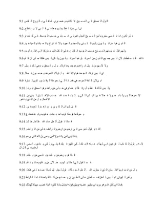 ‫ال ٛي اٌ قذق ف ٟ اٌ ّ غ ١خ. ال او زة ٚ مّ ١شٞ ؽب٘ذ ٌ ٟ ث بٌ شٚح اٌ مذط 1:9‬

‫اْ ٌ ٟ دضٔ ب ػظ ١ّب ٚٚج ؼب ف ٟ ل ٍ جٟ ال ٠ ٕ مطغ. 2:9‬

‫د ٌ ٛ او ْٛ أ ب ٔ ف غٟ ِذشِٚب ِٓ اٌ ّ غ ١خ الج ً اخٛر ٟ أ غ جبئ ٟ د غت اٌ ج غذف بٔ ٟ و ٕذ اٚ 3:9‬

‫اٌ ز٠ ٓ ُ٘ ا عشائ ١ ٍ ١ْٛ ٌٚ ُٙ اٌ ز ج ٕٟ ٚاٌ ّجذ ٚاٌ ؼٙٛد ٚاال ؽ زشاع ٚاٌ ؼ جبدح ٚاٌ ّٛاػ ١ذ. 4:9‬

‫ٌٚ ُٙ ا٢ث بء ِٚ ُٕٙ اٌ ّ غ ١خ د غت اٌ ج غذ اٌ ىبئ ٓ ػ ٍٝ اٌ ىً اٌ ٙب ِ جبسو ب اٌ ٝ االث ذ آِ ١ٓ 5:9‬

‫ح اهلل ل ذ ع مطذ. الْ ٌ ١ظ جّ ١غ اٌ ز٠ ٓ ِٓ ا عشائ ١ً ُ٘ ا عشائ ١ ٍ ١ْٛ.ٌٚ ىٓ ٌ ١ظ ٘ىزا د زٝ اْ و ٍُ 6:9‬

‫ٚال الٔ ُٙ ِٓ ٔ غً اث شا٘ ١ُ ُ٘ جّ ١ ؼب اٚالد . ث ً ث ب عذك ٠ ذػٝ ٌ ه ٔ غً. 7:9‬

‫اٞ ٌ ١ظ اٚالد اٌ ج غذ ُ٘ اٚالد اهلل ث ً اٚالد اٌ ّٛػذ ٠ ذ غ جْٛ ٔ غ ال. 8:9‬

‫اث ٓالْ و ٍّخ اٌ ّٛػذ ٟ٘ ٘زٖ. أ ب آر ٟ ٔ ذٛ ٘زا اٌ ٛل ذ ٚ٠ ىْٛ ٌ غبسح 9:9‬

‫ٌٚ ١ظ رٌ ه ف مط ث ً سف مخ ا٠ نب ٟٚ٘ د ج ٍٝ ِٓ ٚادذ ٚ٘ٛ ا عذك اث ٛٔ ب. 01:9‬

‫الٔ ٗ ّب ٌ ُ ٠ ٌٛ ذا ث ؼذ ٚال ف ؼ ال خ ١شا اٚ ؽشا ٌ ىٟ ٠ ض جذ ل قذ اهلل د غت االخ ز ١بس ٌ ١ظ ِٓ 11:9‬
                                                                                             ‫ٚ٘‬
‫االػ ّبي ث ً ِٓ اٌ زٞ ٠ ذػٛ.‬

‫ل ١ً ٌ ٙب اْ اٌ ى ج ١ش ٠ غ ز ؼ جذ ٌ ٍ ق غ ١ش. 21:9‬

‫٠ غٛو ّب ٘ٛ ِ ى زٛة اد ج جذ ٠ ؼ مٛة ٚاث غ نذ ع 31:9‬

‫ف ّبرا ٔ مٛي. أٌ ؼً ػ ٕذ اهلل ظ ٍّب. دب ؽب. 41:9‬

‫الٔ ٗ ٠ مٛي ٌ ّٛ عٝ أ ٟ اسدُ ِٓ اسدُ ٚار شاءف ػ ٍٝ ِٓ ار شاءف. 51:9‬

                                                     ‫.‬

‫الٔ ٗ ٠ مٛي اٌ ى زبة ٌ فشػْٛ أ ٟ ٌ ٙزا ث ؼ ١ ٕٗ ال ّ زه ٌ ىٟ اظٙش ف ١ه ل ٛر ٟ ٌٚ ىٟ ٠ ٕبدٜ ث ب عّٟ 71:9‬
‫اسك.ف ٟ و ً اي‬

‫ف برا ٘ٛ ٠ شدُ ِٓ ٠ ؾبء ٚ٠ م غٟ ِٓ ٠ ؾبء. 81:9‬

‫ف غ ز مٛي ٌ ٟ ٌ ّبرا ٠ ٍَٛ ث ؼذ. الْ ِٓ ٠ مبَٚ ِ ؾ ١ ئ زٗ. 91:9‬

‫ث ً ِٓ أ ذ ا٠ ٙب االٔ غبْ اٌ زٞ ر جبٚة اهلل . أٌ ؼً اٌ ج ج ٍخ ر مٛي ٌ جبث ٍٙب ٌ ّبرا ف ٕ ؼ ز ٕٟ ٘ىزا. 02:9‬

‫ٚآخش ٌ ٍٙٛاْ. اَ ٌ ١ظ ٌ ٍخضاف ع ٍطبْ ػ ٍٝ اٌ ط ١ٓ اْ ٠ ق ٕغ ِٓ و ز ٍخ ٚادذح أ بء ٌ ٍ ىشاِخ 12:9‬

                                                                                               ‫.‬
 