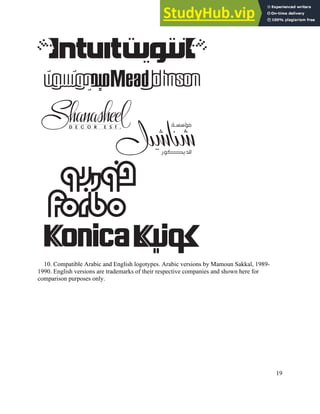 19
10. Compatible Arabic and English logotypes. Arabic versions by Mamoun Sakkal, 1989-
1990. English versions are trademarks of their respective companies and shown here for
comparison purposes only.
 
