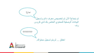 ‫بنجاح‬ ‫تم‬!‫وتسجيل‬ ‫دائم‬ ‫معرف‬ ‫تخصيص‬ ‫تم‬ ‫االن‬
‫كروس‬ ‫لدي‬ ‫بك‬ ‫الخاص‬ ‫للمحتوي‬ ‫الوصفية‬ ‫البيانات‬
‫رف‬
???????
‫نجاح‬!
‫اخفاق‬...‫محتواك‬ ‫تسجيل‬ ‫يتم‬ ‫لم‬.
 