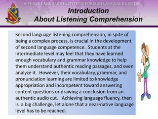 Listening Comprehension Development Arabic language. improving listening skills. By Bushra Alshakhly | PPTX