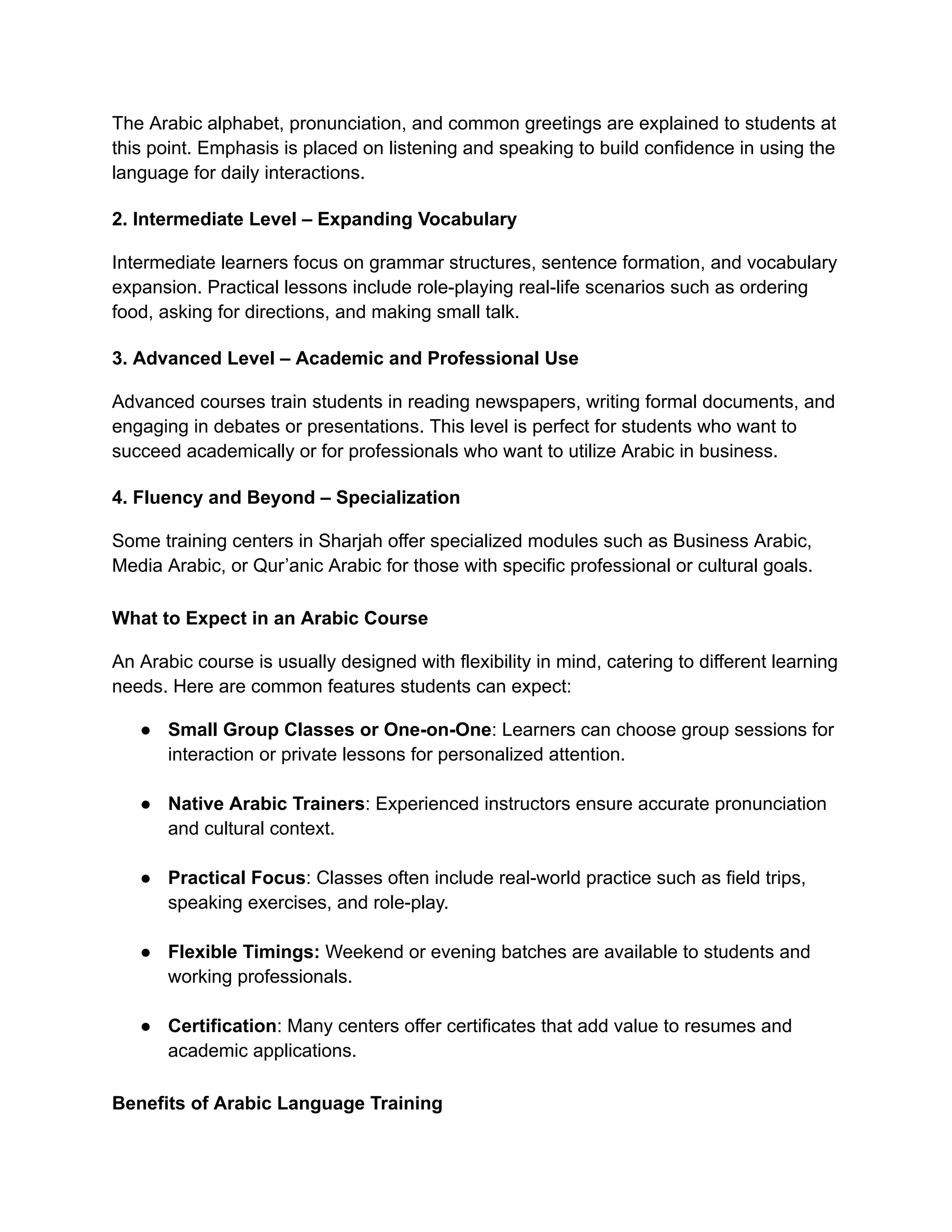 arabic language training sharjah - Olive Institute | PDF