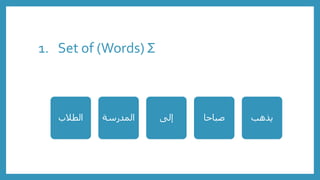 1. Set of (Words) Σ
‫يذهب‬
‫صباحا‬
‫إلى‬
‫المدرسة‬
‫الطالب‬
 