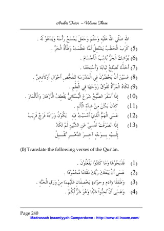 Arabic Tutor – Volume Three


           .
                .                                         (5)
                                        .                 (6)
                                        .                 (7)
       .                                                  (8)
                            .                             (9)
  .                                                      (10)
                                .                        (11)
                                                         (12)
                                                         (13)


(B) Translate the following verses of the Qur’ān.


                                    .                      (1)
                       .                                   (2)
           .                                (     )        (3)
                        .                                  (4)


Page 240
      Madrassah Inaamiyyah Camperdown - http://www.al-inaam.com/
 