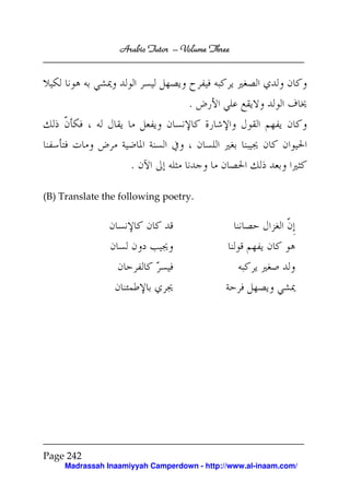 Arabic Tutor – Volume Three




                                   .



                     .

(B) Translate the following poetry.




Page 242
     Madrassah Inaamiyyah Camperdown - http://www.al-inaam.com/
 
