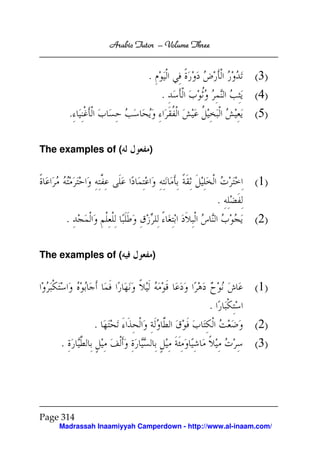 Arabic Tutor – Volume Three


                            .                            (3)
                                    .                    (4)
        .                                                (5)

The examples of (           )


                                                         (1)
                                                .
        .                                                (2)

The examples of (               )


                                                         (1)
                                            .
             .                                           (2)
    .                                                    (3)




Page 314
    Madrassah Inaamiyyah Camperdown - http://www.al-inaam.com/
 