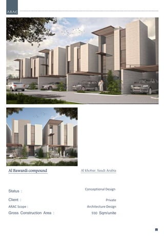 1
7
1
7
Al Bawardi compound Al khobar, Saudi Arabia
Status :
Conceptional Design
Client : Private
ARAC Scope : Architecture Design
Gross Construction Area : 930 Sqm/unite
 
