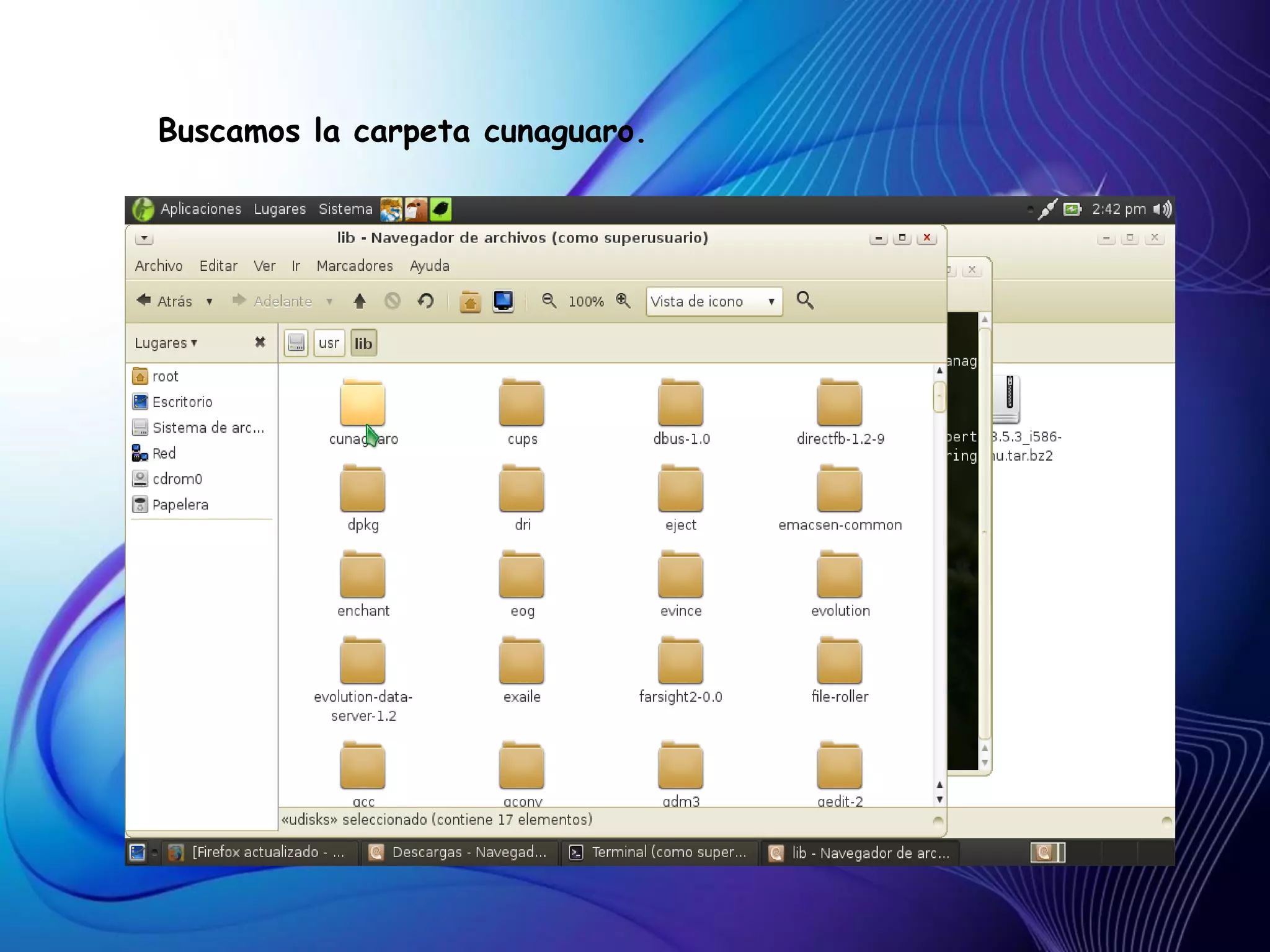 Buscamos la carpeta cunaguaro.
 