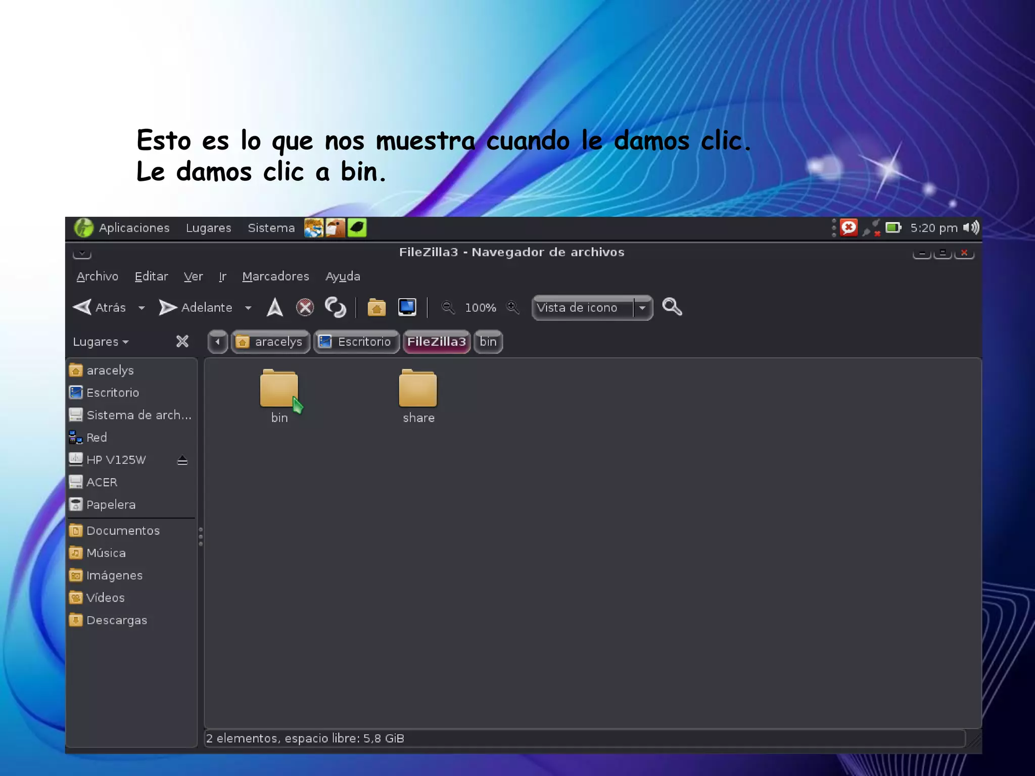 Esto es lo que nos muestra cuando le damos clic.
Le damos clic a bin.
 