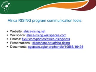 Brief overview of the Africa RISING project in the Ethiopian Highlands: Pre-scaling and scaling initiatives in 2017/2018