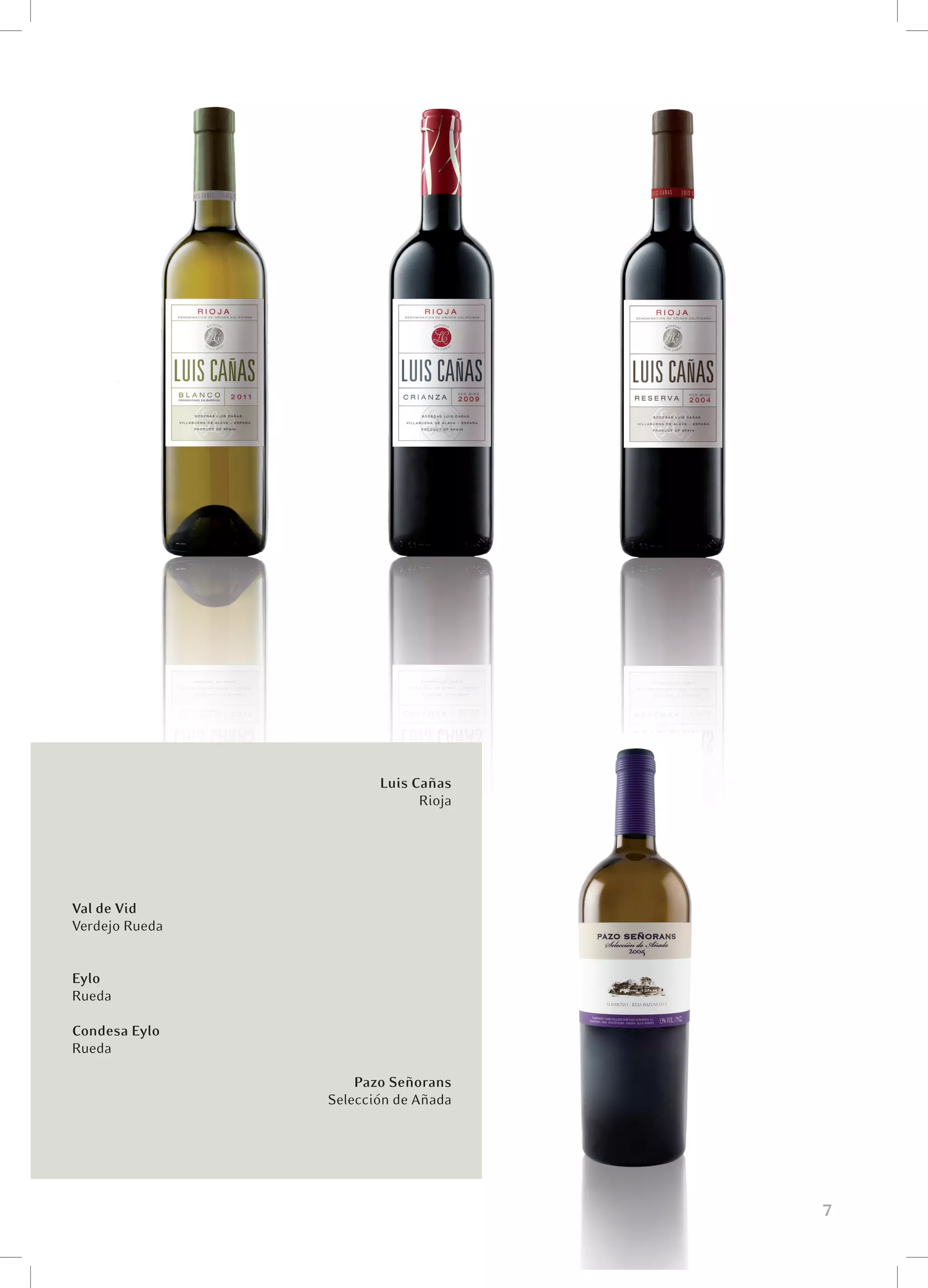 Luis Cañas
                             Rioja




Val de Vid
Verdejo Rueda


Eylo
Rueda

Condesa Eylo
Rueda

                    Pazo Señorans
                Selección de Añada




                                     7
 