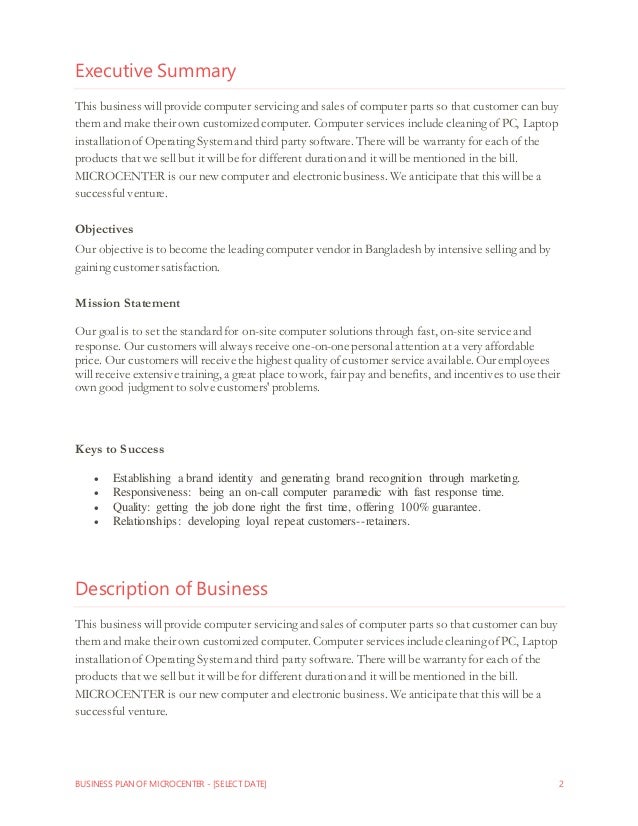 BUSINESS PLAN OF A STARTING BUSINESS
