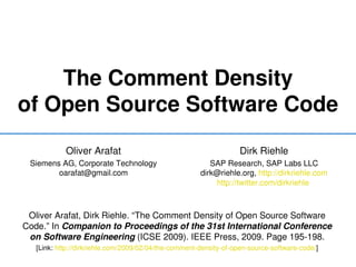 The Comment Density of Open Source Software Code | PDF