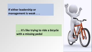 If either leadership or 
management is weak . . . 
. . . it’s like trying to ride a bicycle 
with a missing pedal 
 