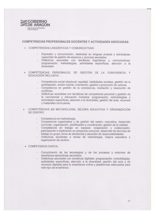 Aragón. Competencias profesionales docentes y actividades.