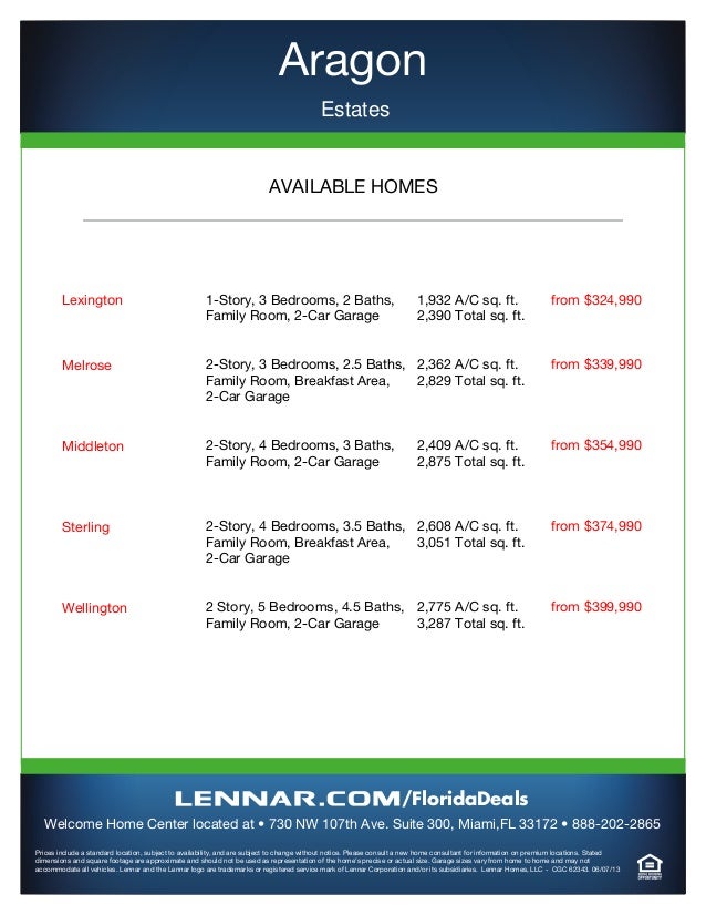 Aragon by Lennar Homes Estate Homes Sales Prices