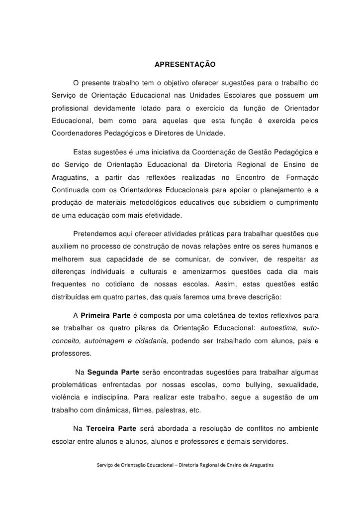 Sugestões metodológicas de Orientação Educacional