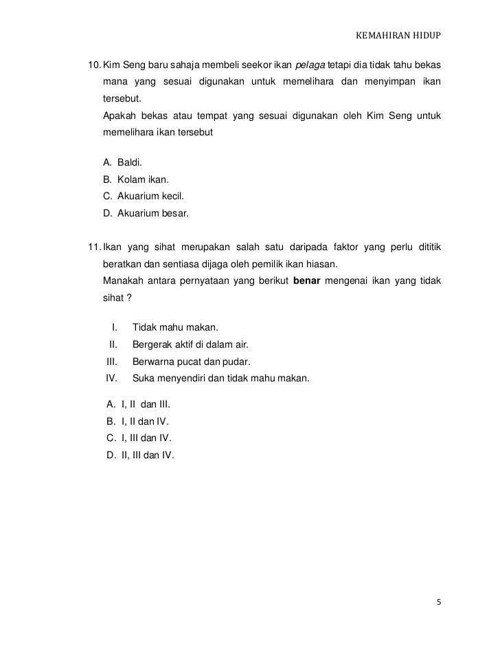 Soalan Ujian KH Tahun 5