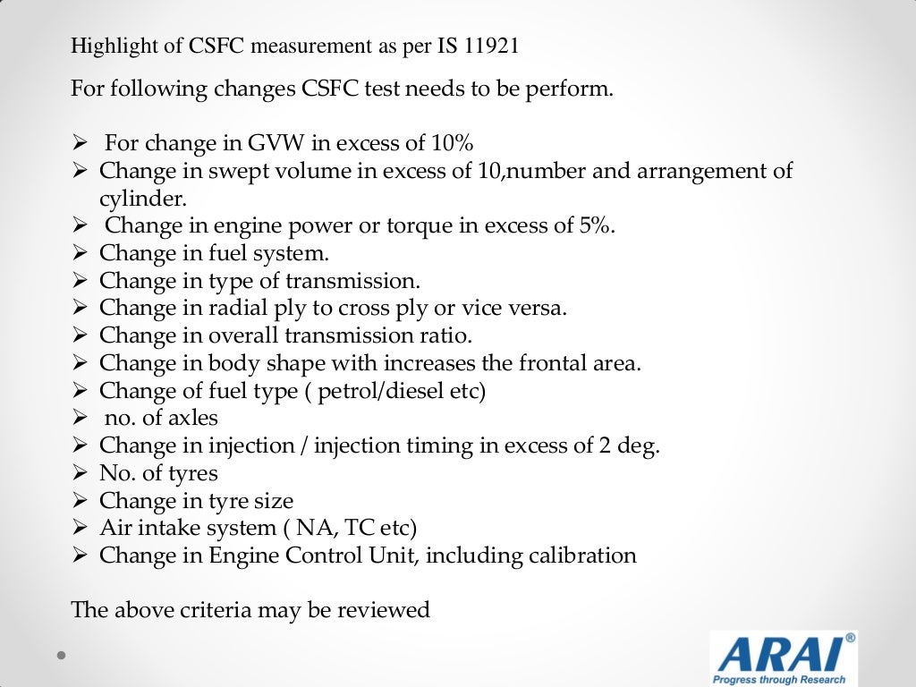Arai emission testing