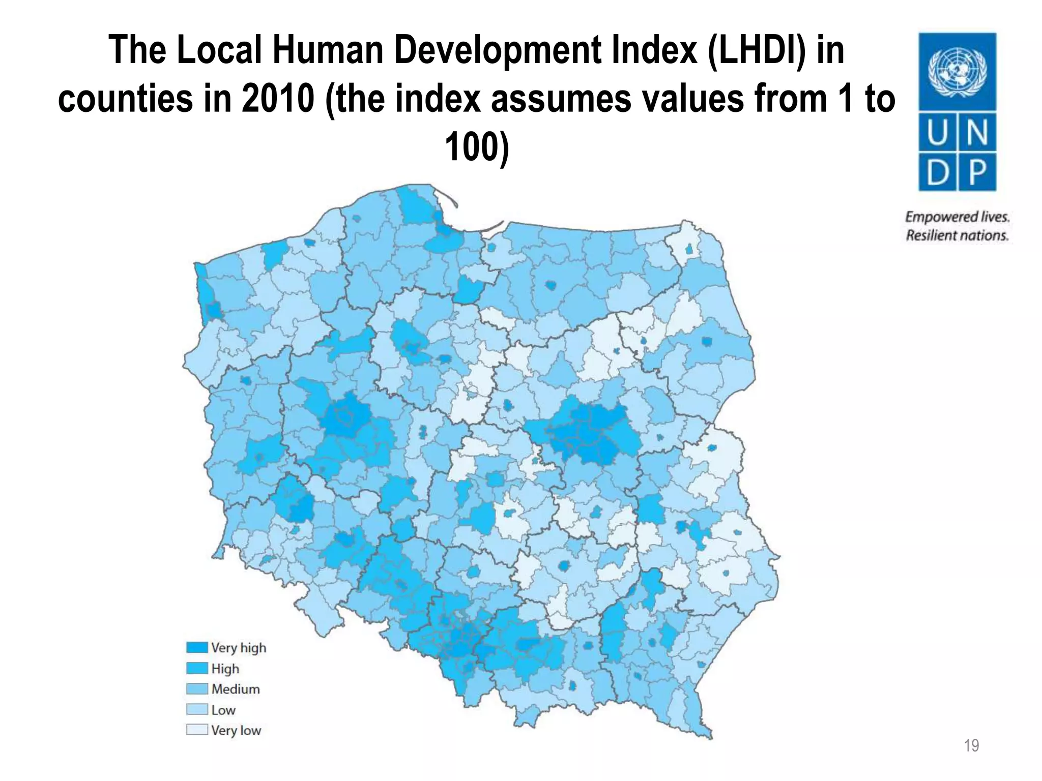 The Local Human Development Index (LHDI) in
counties in 2010 (the index assumes values from 1 to
100)
19
 
