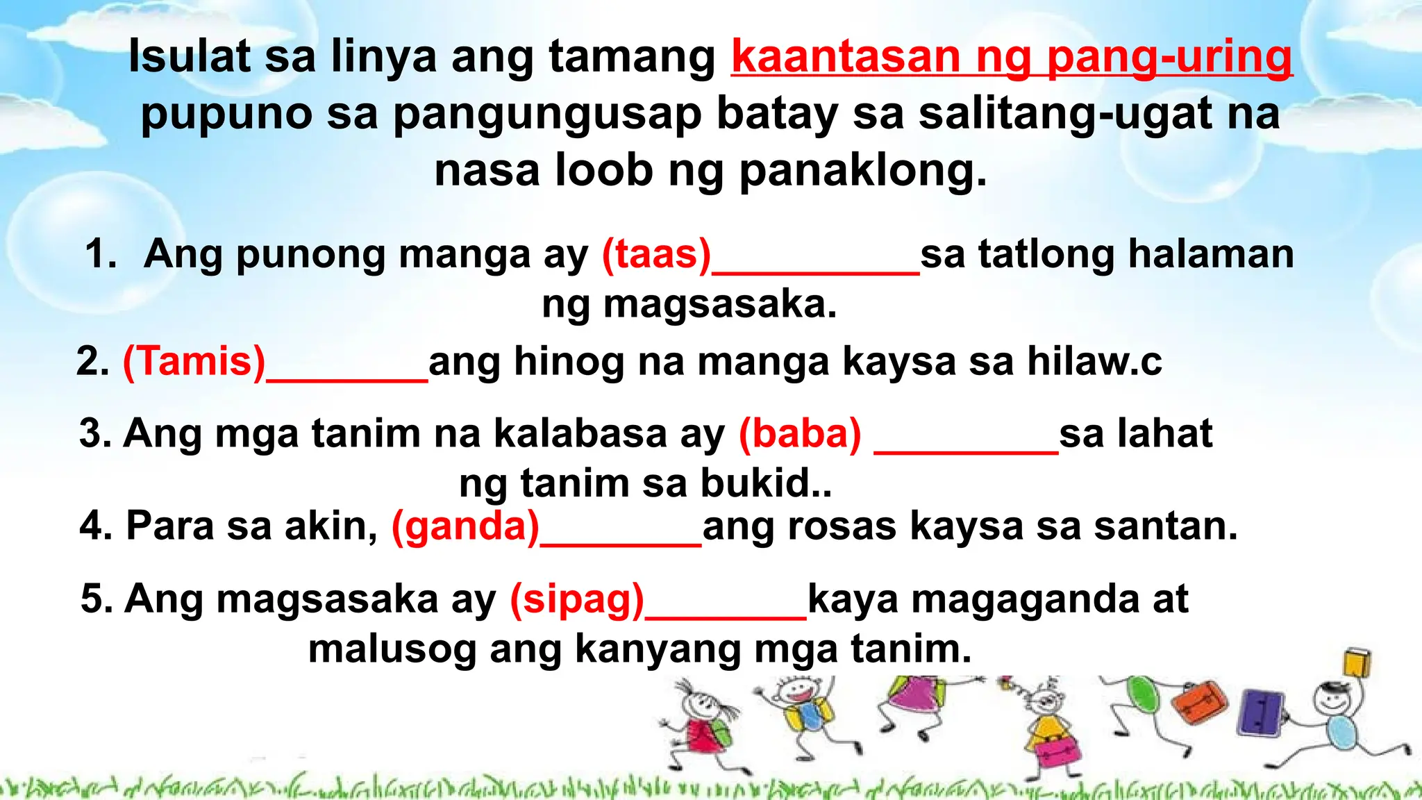 Kaantasan ng Pang-uri Review Sheets